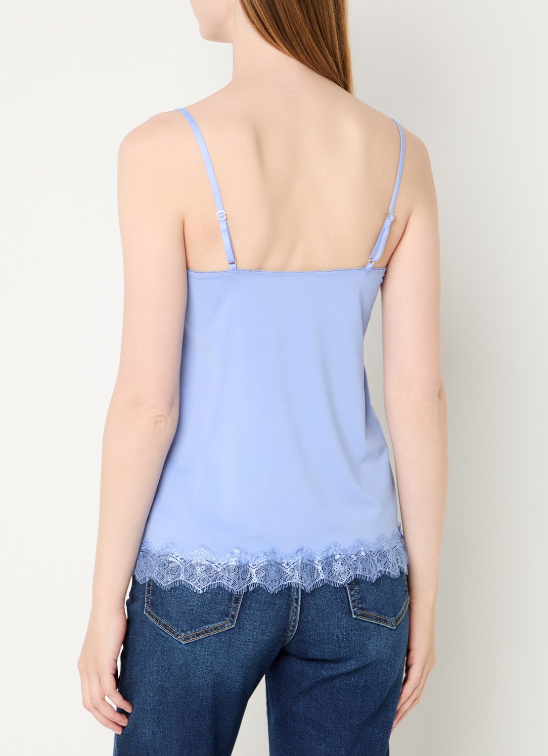 Rosemunde Billie spaghettitop met details van kant - achterkant 4 middenblauw