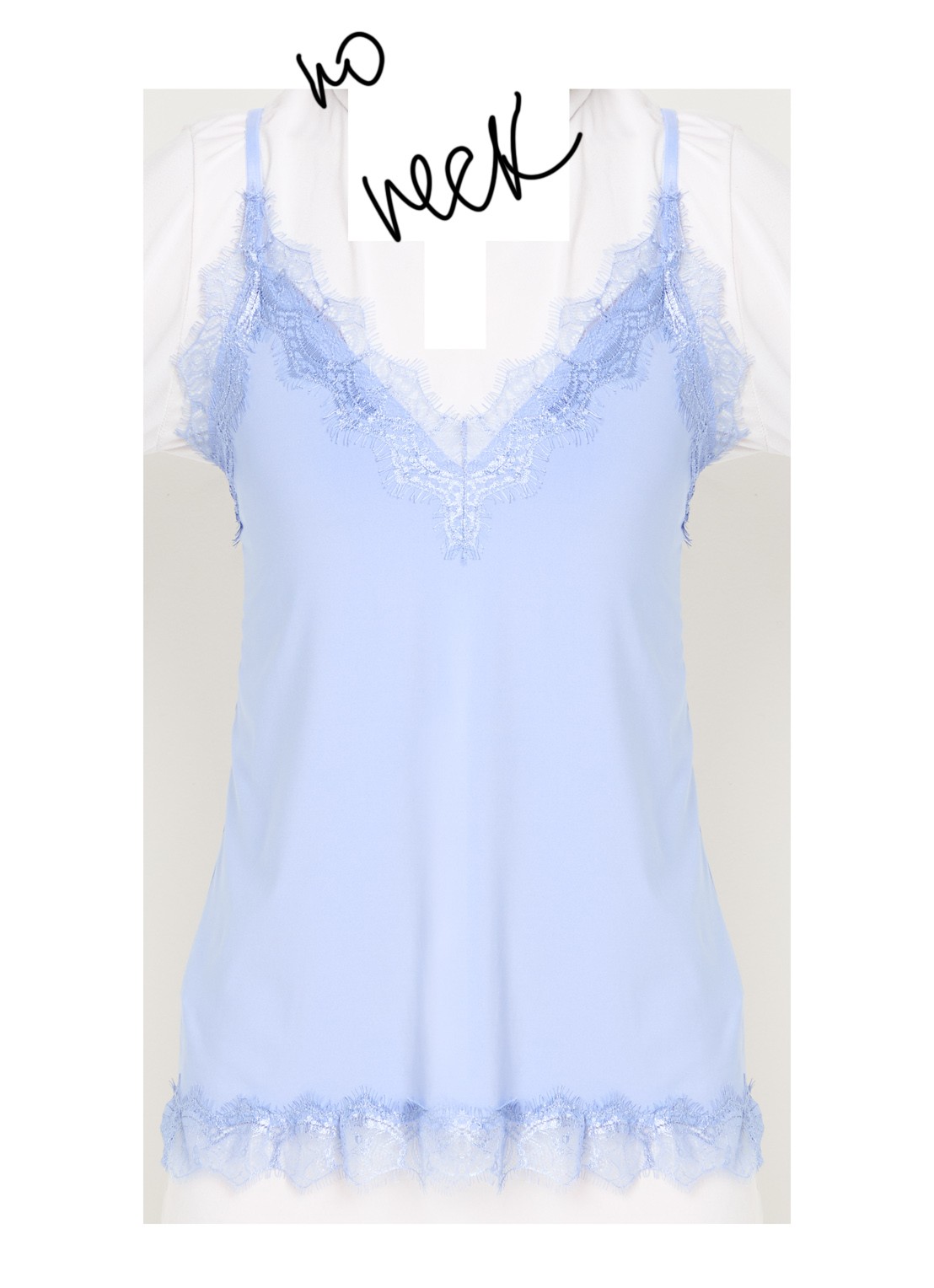 Rosemunde Billie spaghettitop met details van kant - voorkant middenblauw
