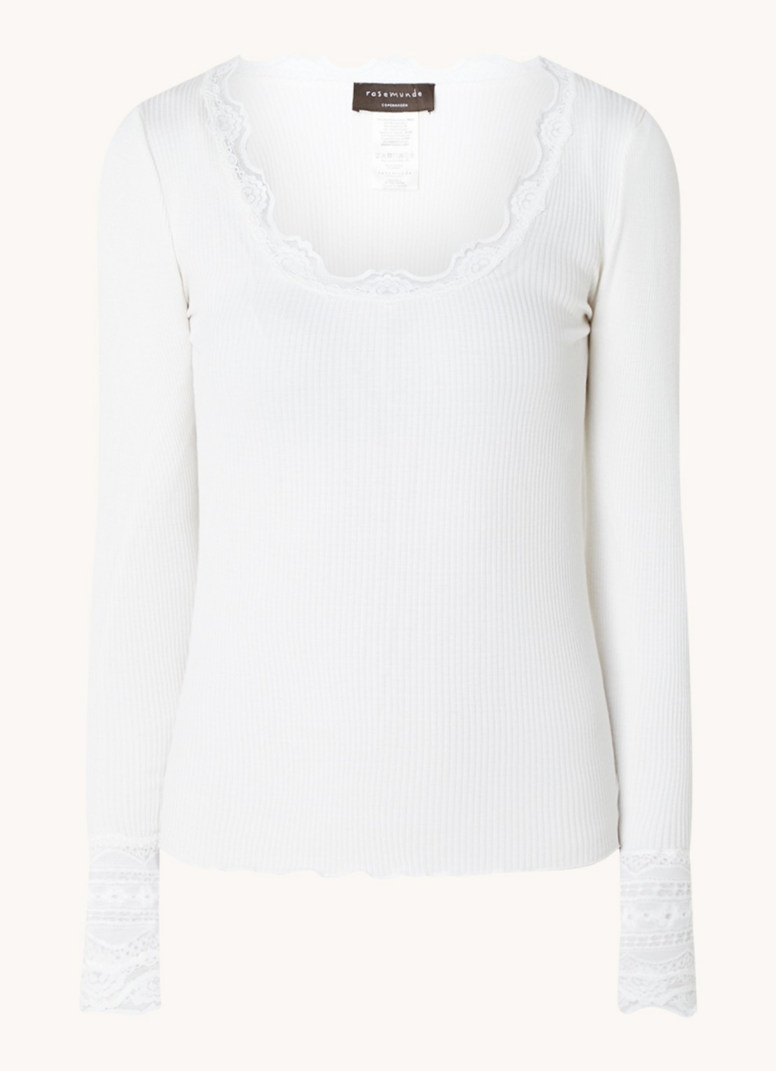 Rosemunde Longsleeve in zijdeblend met structuur en details van kant - voorkant 2 wit