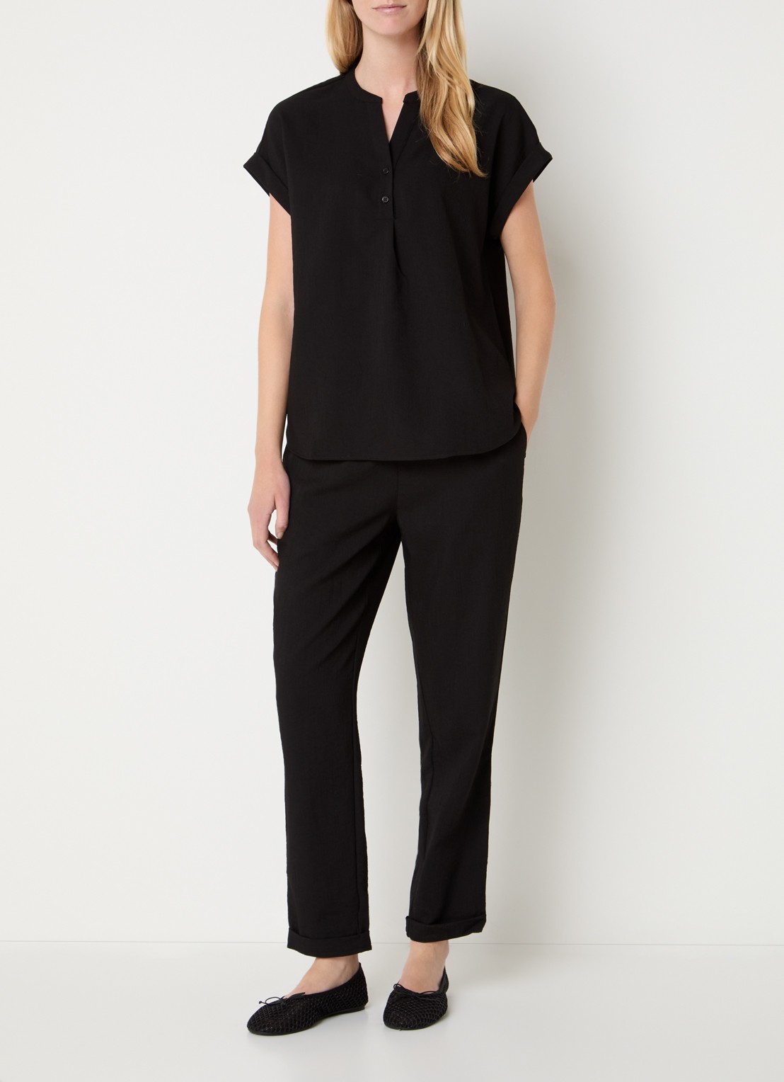 Rosemunde RMWTalia high waist slim fit cropped broek met steekzakken - voorkant 3 zwart