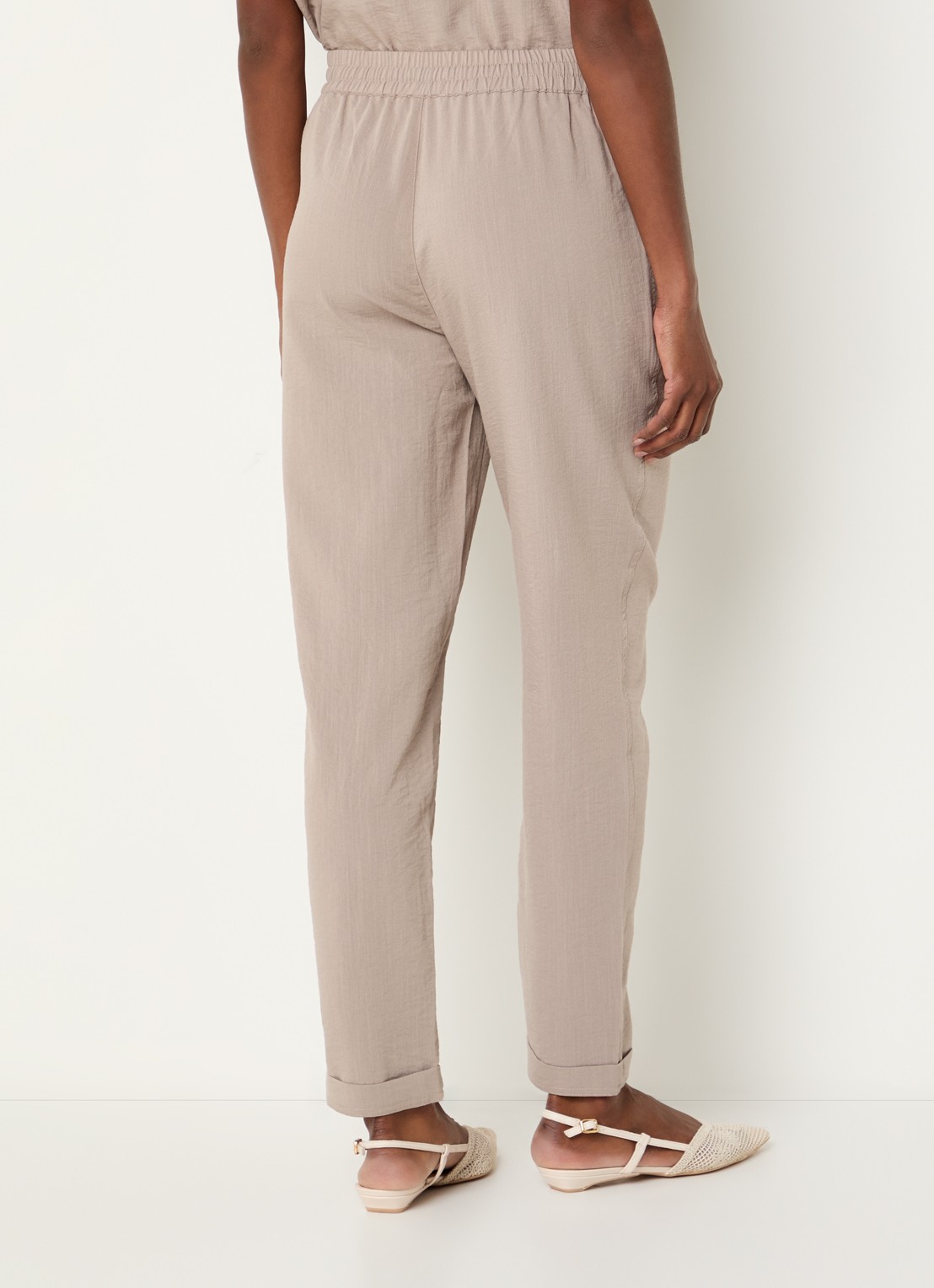 Rosemunde RMWTalia high waist slim fit cropped broek met steekzakken - achterkant 2 donkerbeige