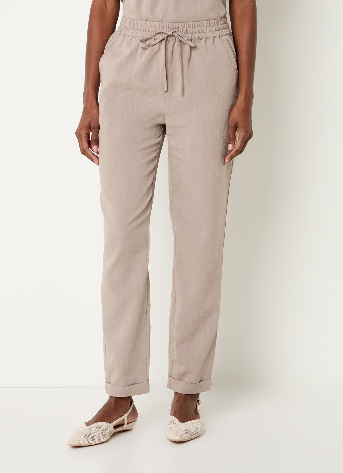 Rosemunde RMWTalia high waist slim fit cropped broek met steekzakken - detail donkerbeige