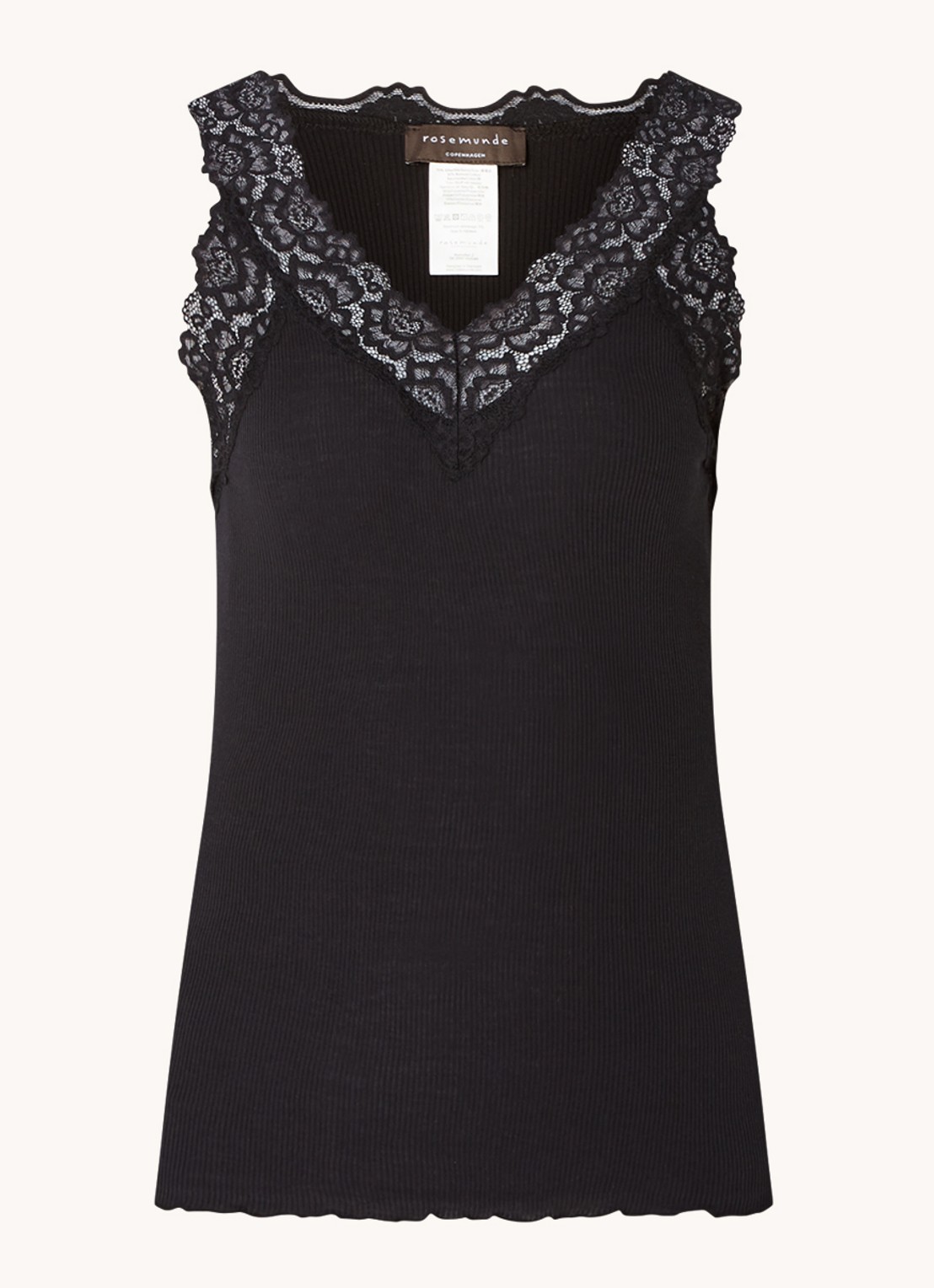 Rosemunde Tanktop met kant en structuur - voorkant zwart