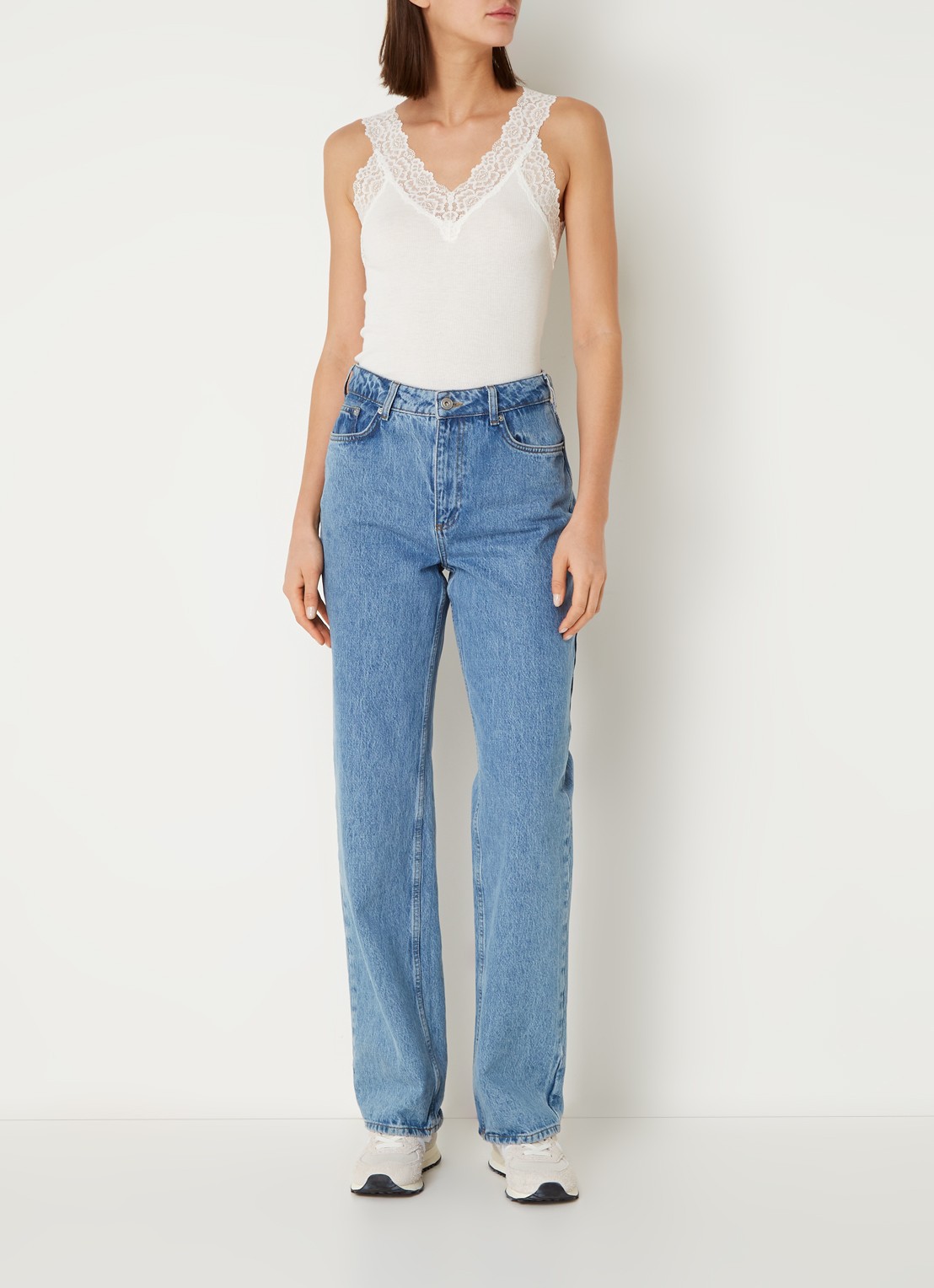 Rosemunde Tanktop met kant en structuur - voorkant 2 wit