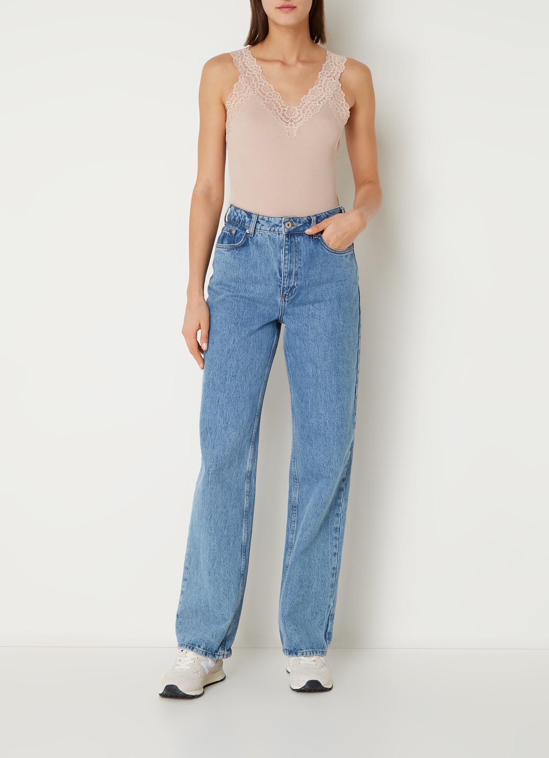 Rosemunde Tanktop met kant en structuur - voorkant 4 oudroze