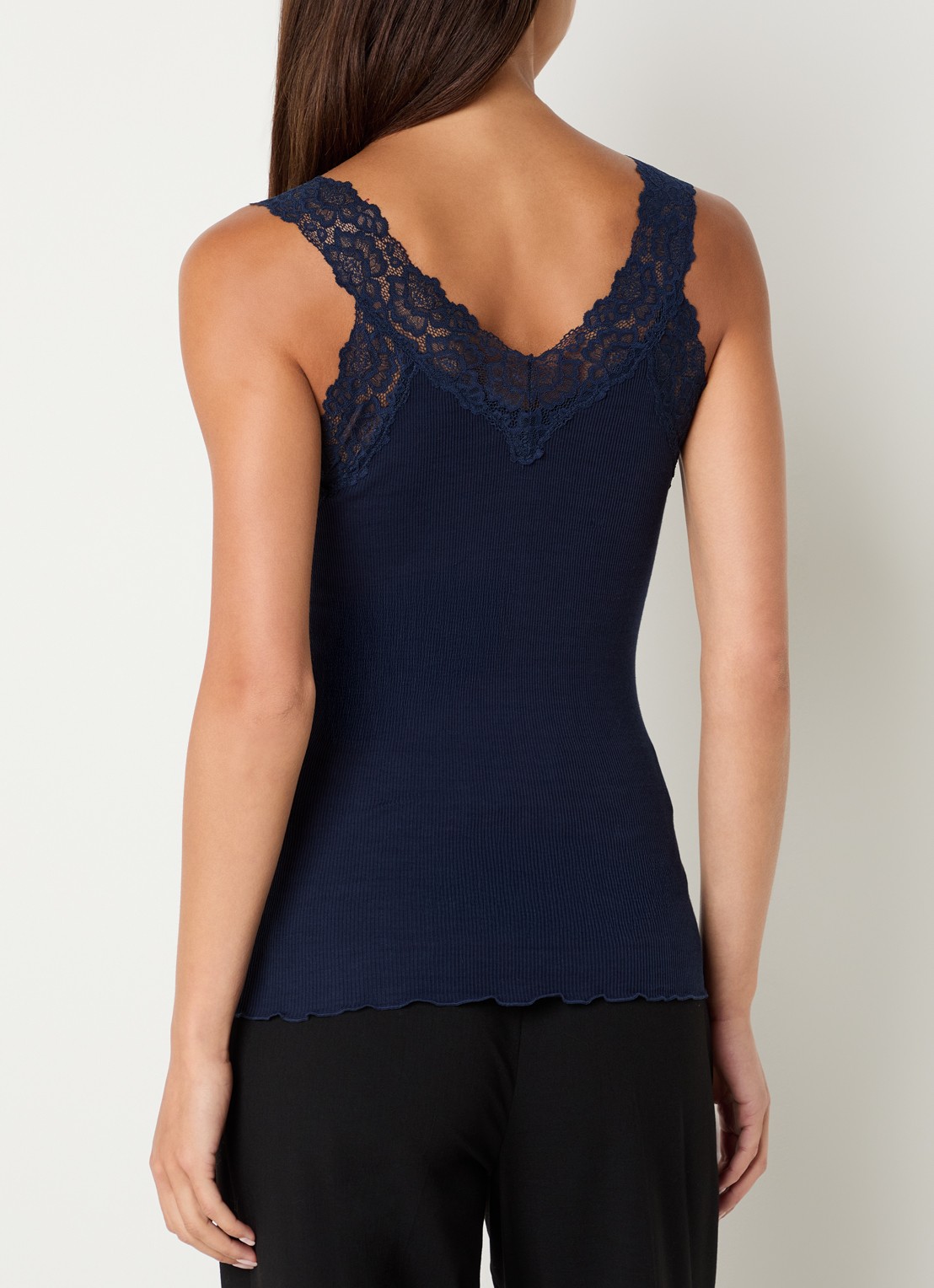 Rosemunde Tanktop met kant en structuur - achterkant 4 donkerblauw