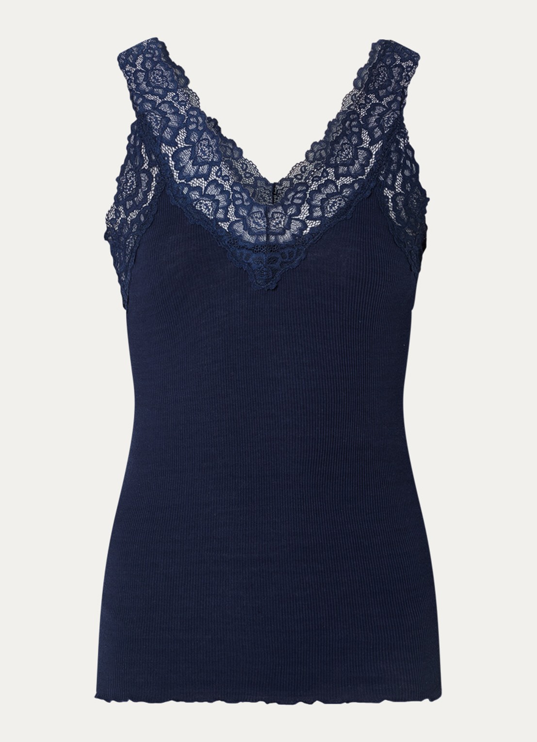 Rosemunde Tanktop met kant en structuur - voorkant donkerblauw