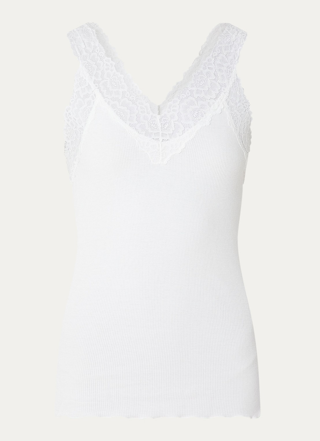 Rosemunde Tanktop met kant en structuur - voorkant gebroken wit