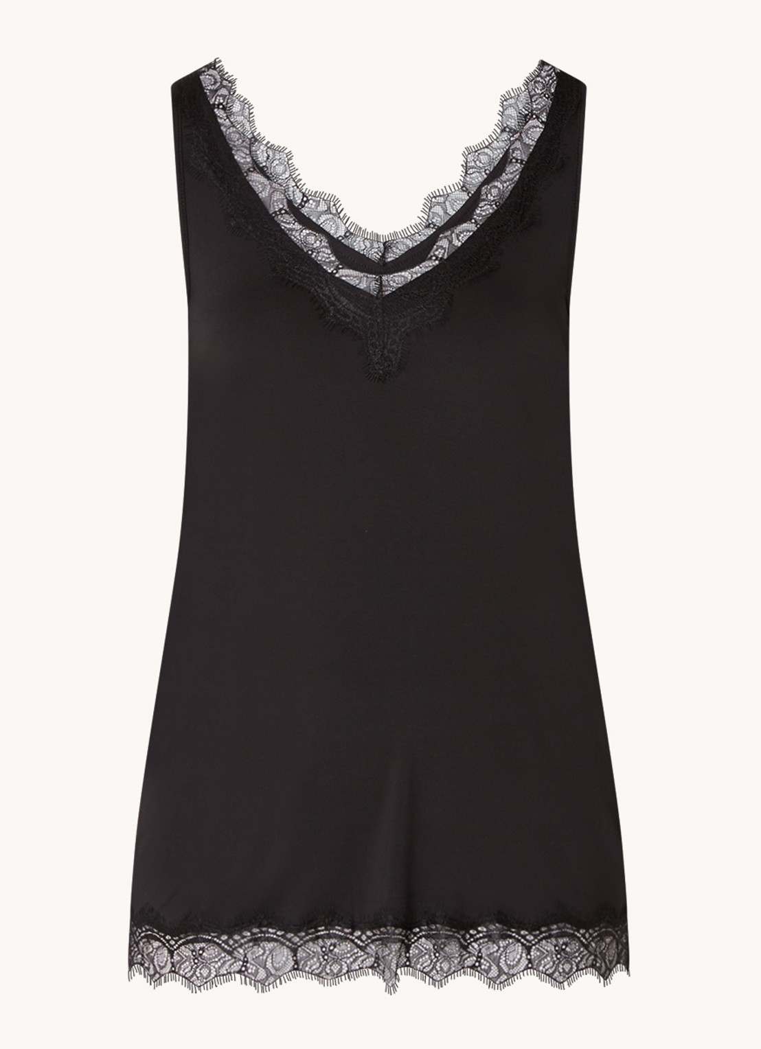 Rosemunde Tanktop met V-hals en kant - voorkant 3 zwart