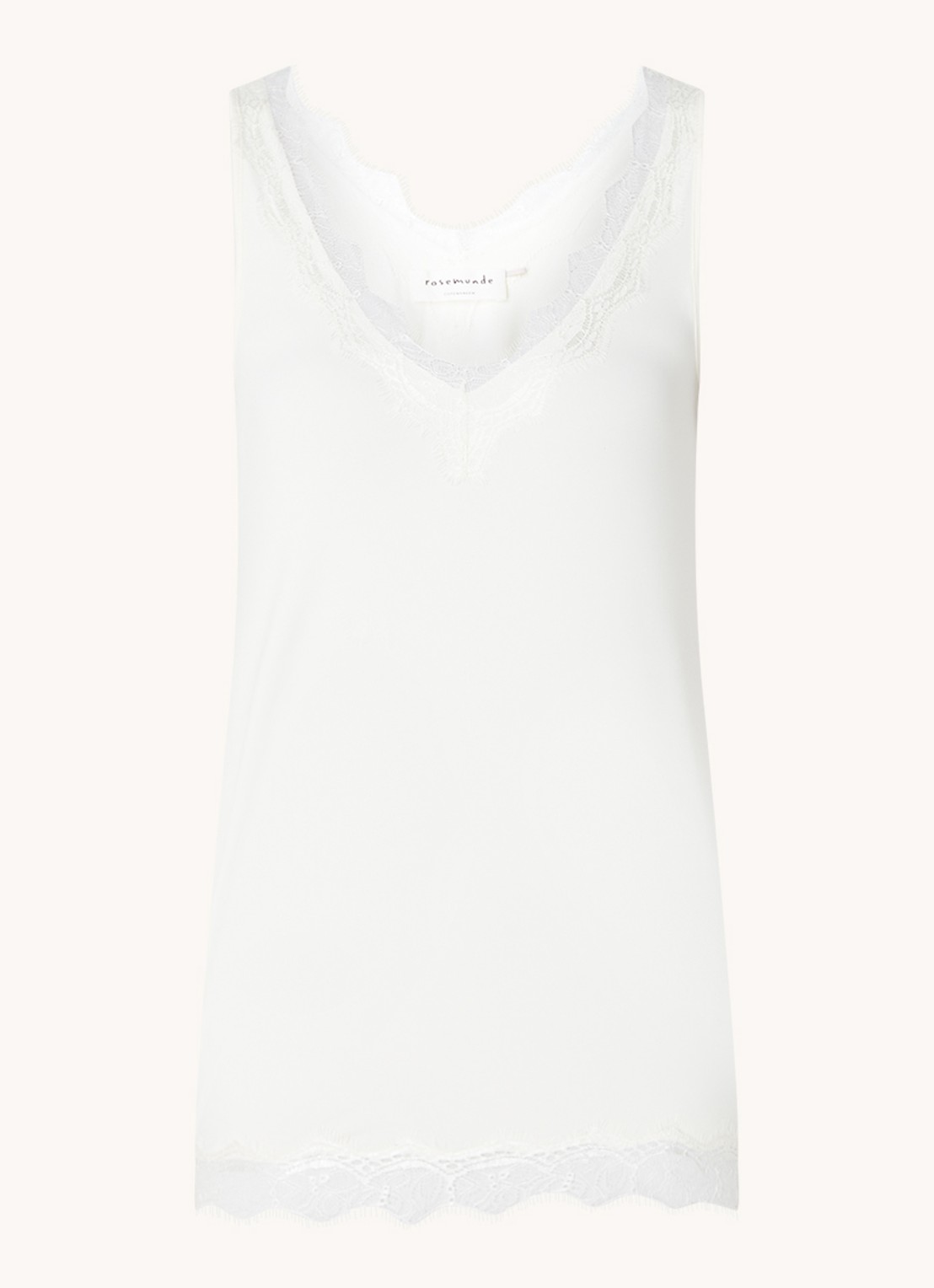 Rosemunde Tanktop met V-hals en kant - voorkant 3 gebroken wit