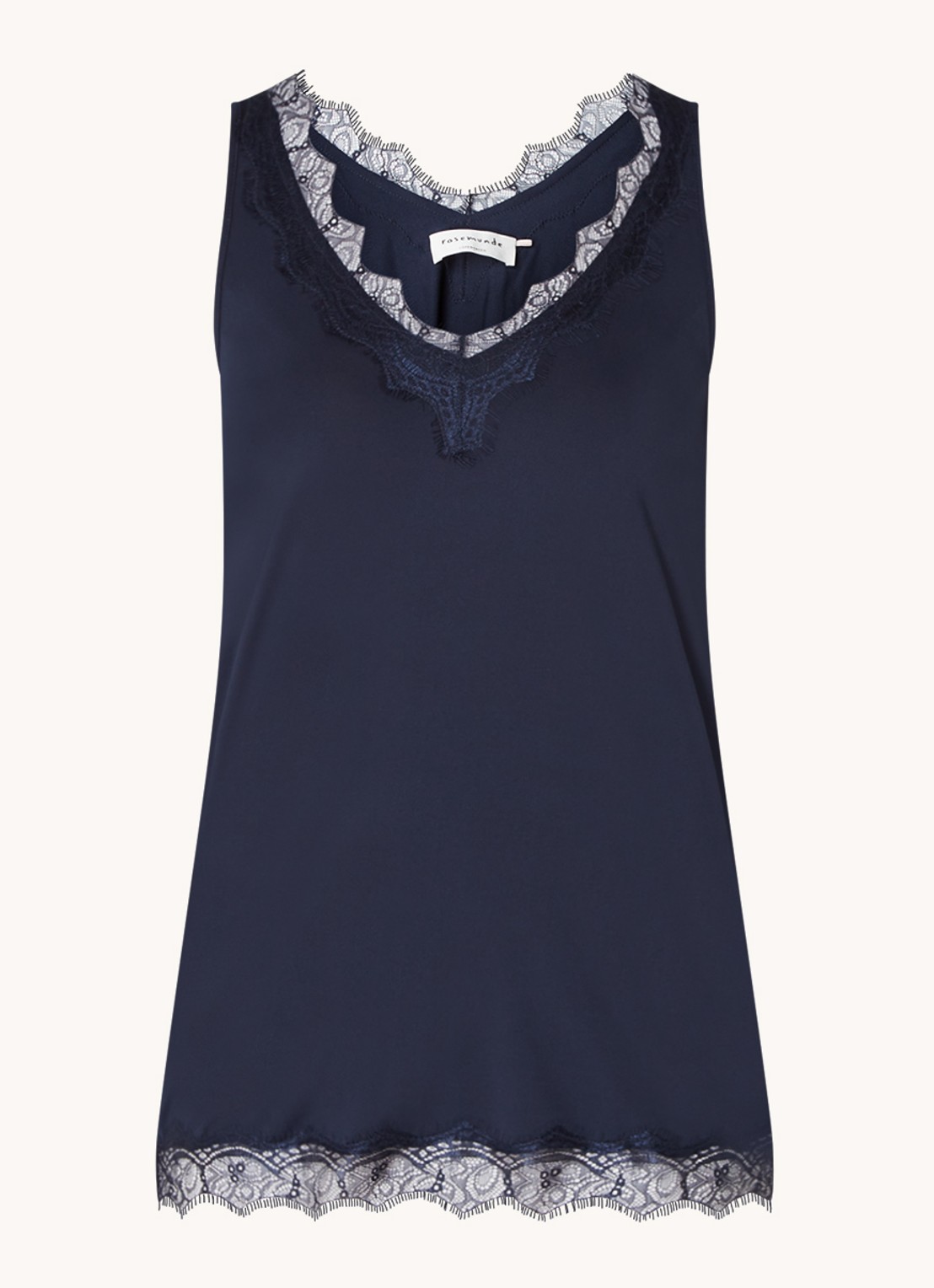Rosemunde Tanktop met V-hals en kant - voorkant donkerblauw