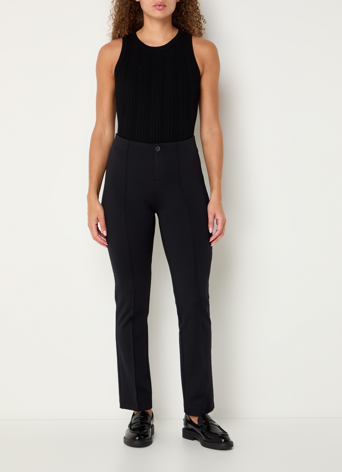 Rosner Studio Alisa high waist slim fit pantalon met persplooi - voorkant 2 zwart