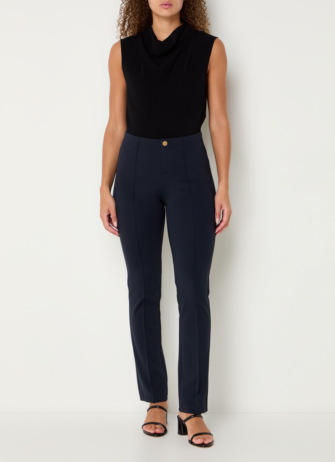 Rosner Studio Alisa high waist slim fit pantalon met persplooi - voorkant 3 donkerblauw