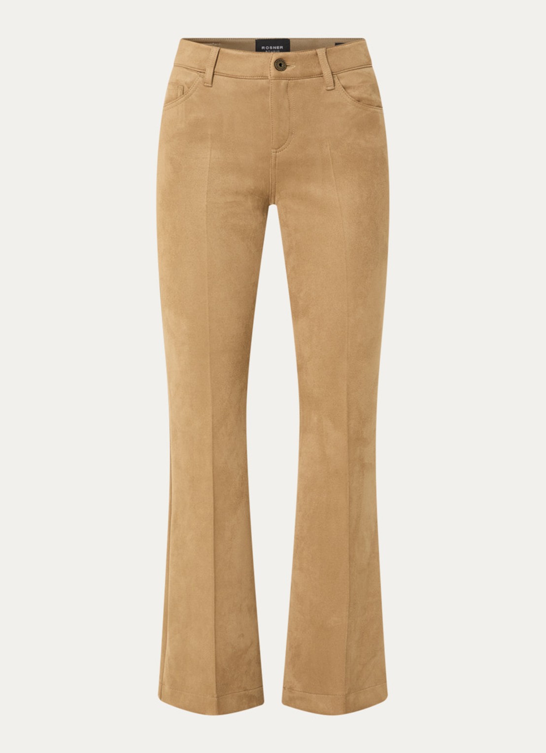 Rosner Studio Antonia mid waist flared fit broek van imitatiesuède - voorkant 2 camel