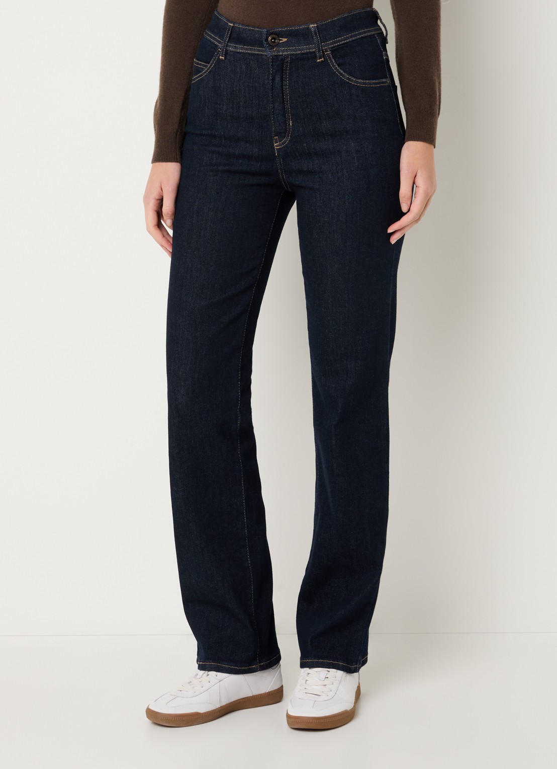 Rosner Studio Aubrey high waist slim fit jeans met steekzakken - detail indigo