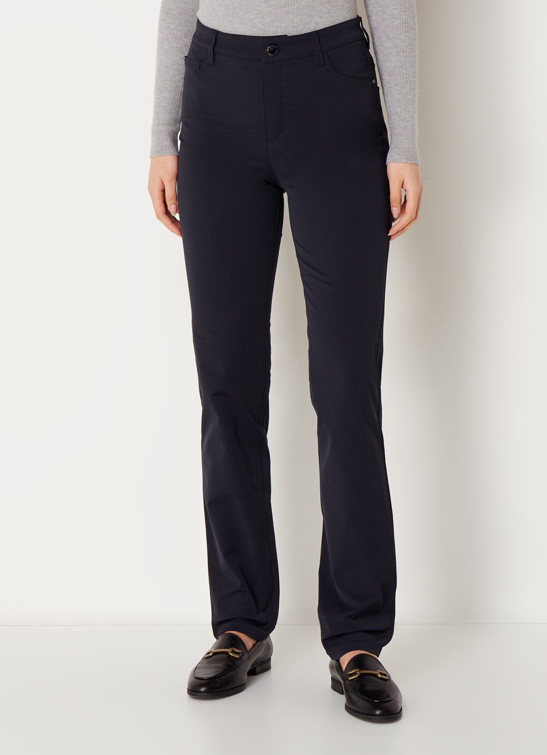 Rosner Studio Audrey high waist slim fit broek met stretch - detail donkerblauw