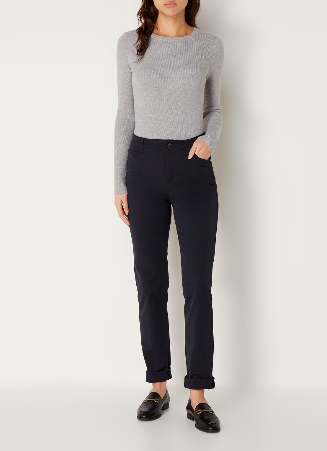 Rosner Studio Audrey high waist slim fit broek met stretch - voorkant 4 donkerblauw