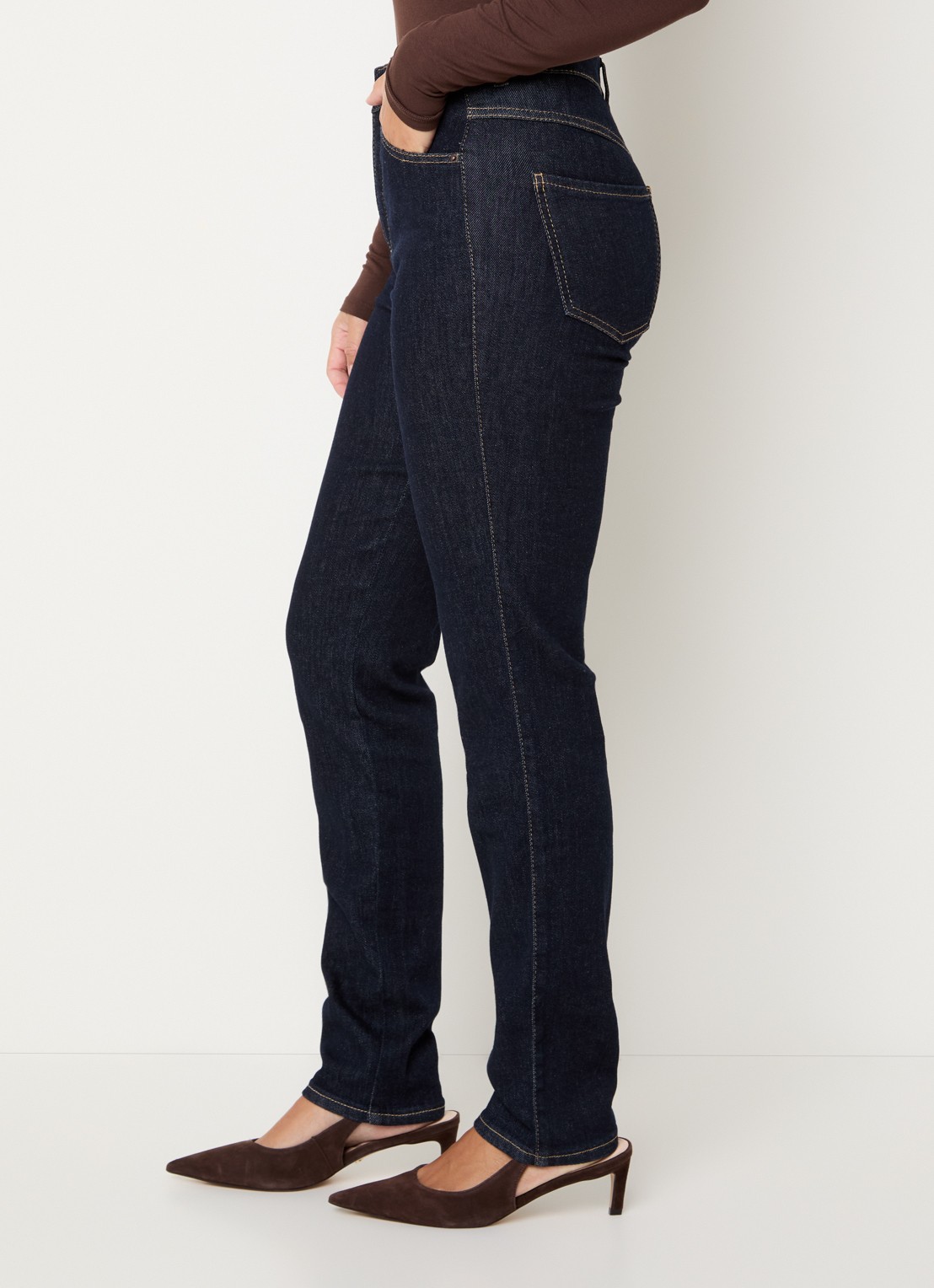 Rosner Studio Audrey high waist slim fit jeans met steekzakken - detail 3 donkerblauw