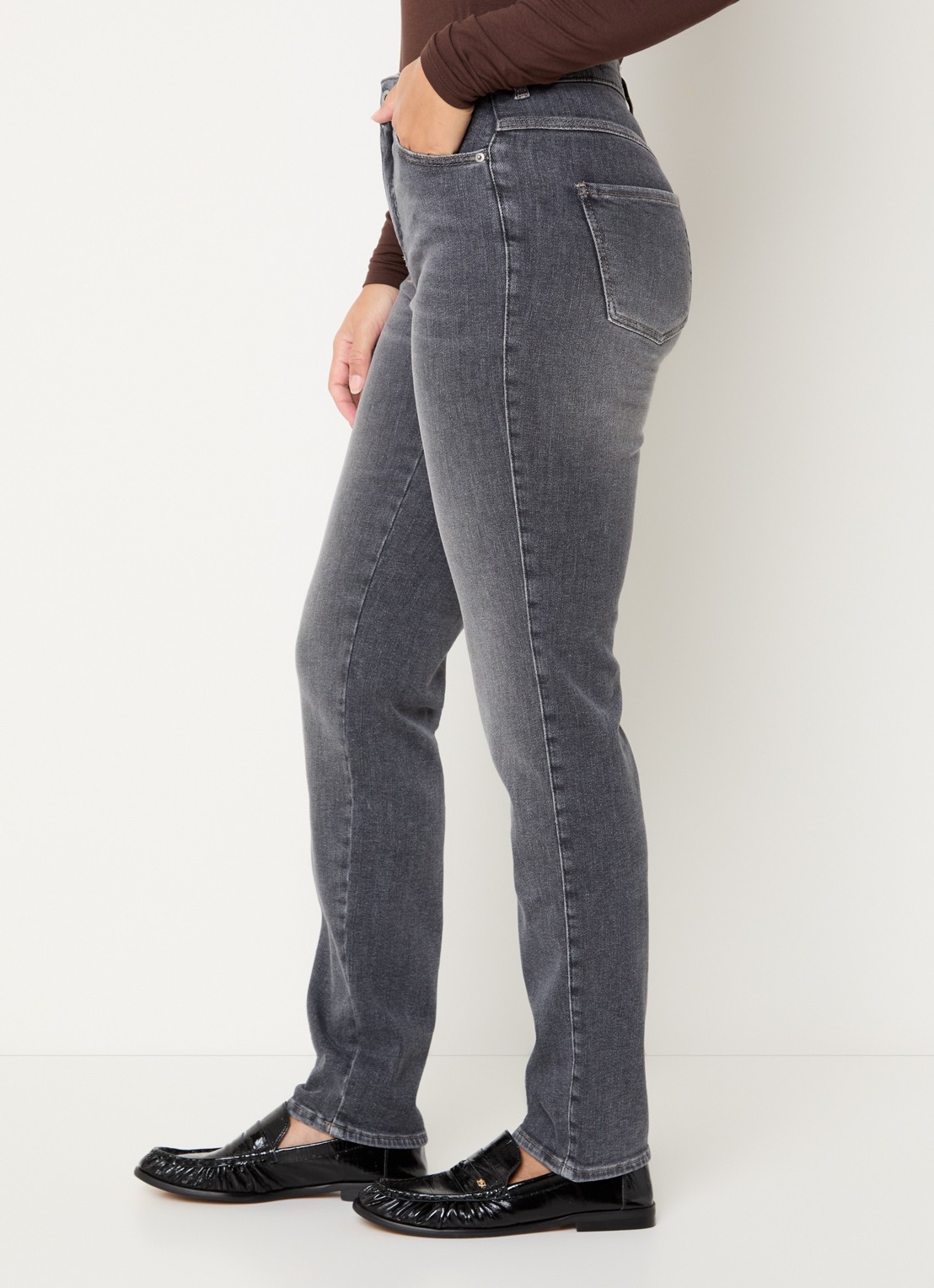Rosner Studio Audrey high waist slim fit jeans met steekzakken - detail 3 middengrijs