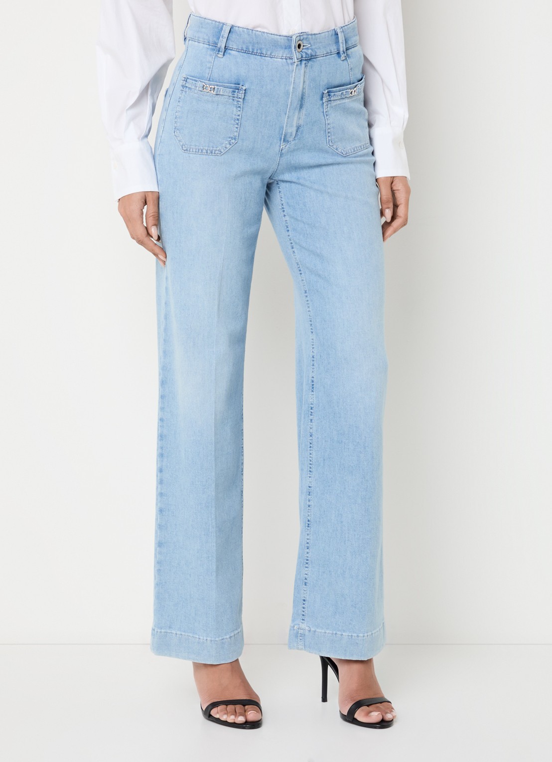Rosner Studio Audrey high waist straight leg jeans met opgestikte zakken - detail indigo
