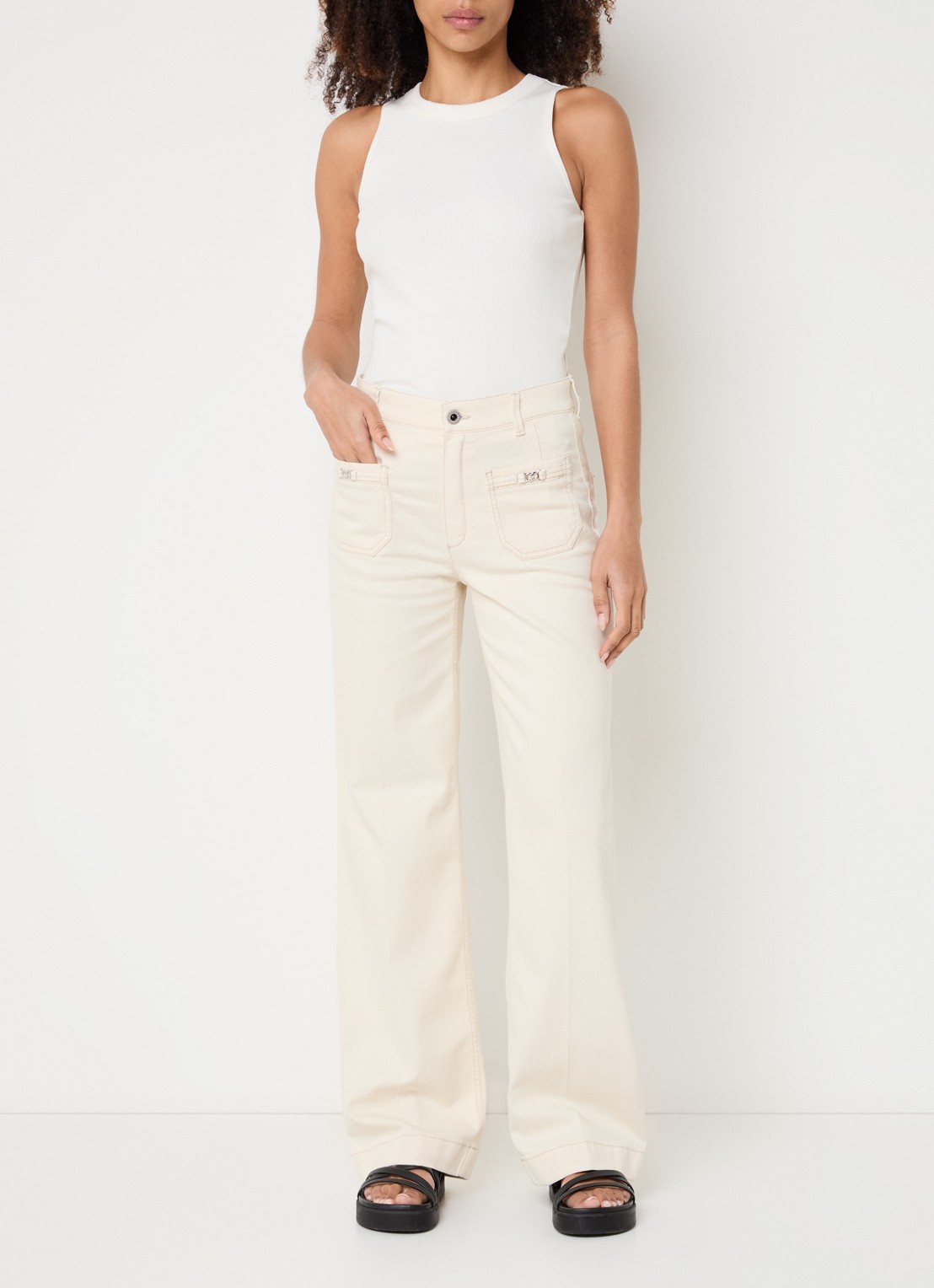 Rosner Studio Audrey high waist straight leg jeans met opgestikte zakken - voorkant 3 creme