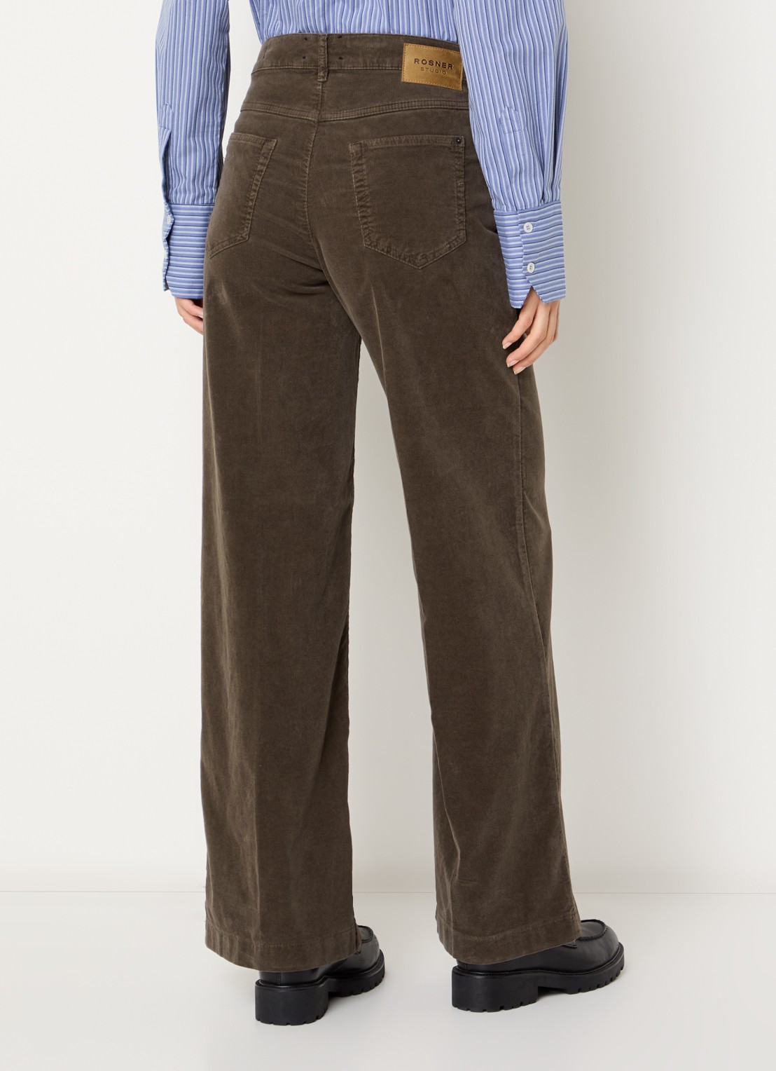 Rosner Studio Audrey high waist wide fit broek van corduroy - achterkant 5 donkerbruin
