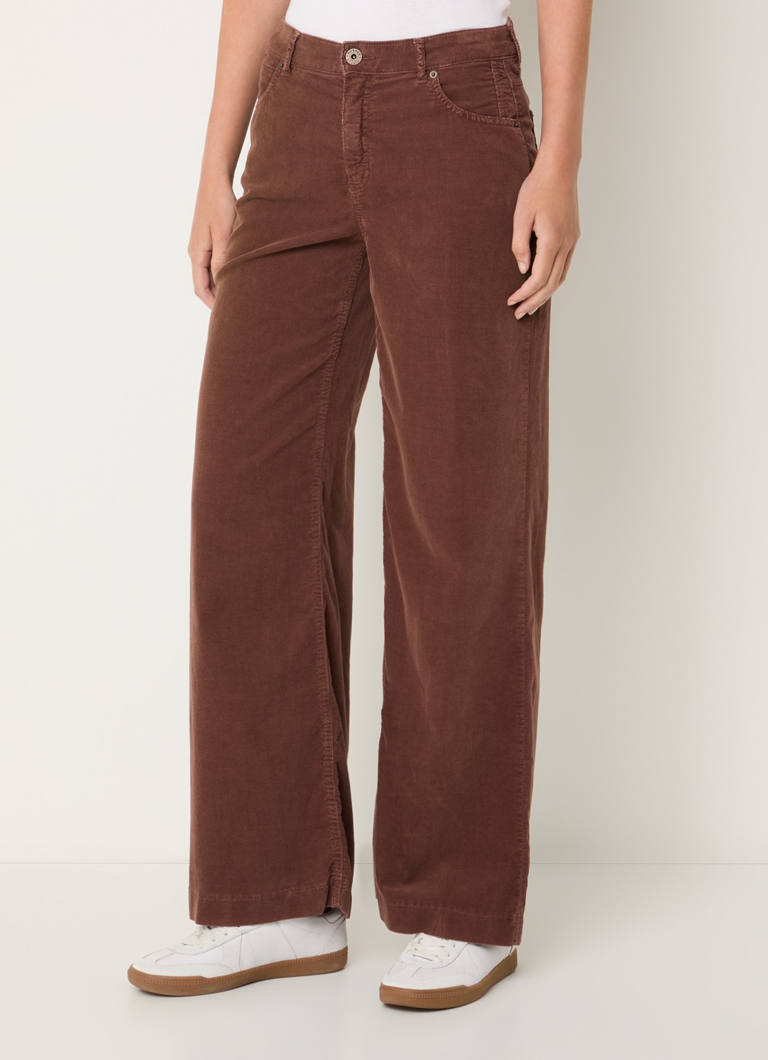 Rosner Studio Audrey high waist wide fit broek van corduroy - detail 4 steenrood