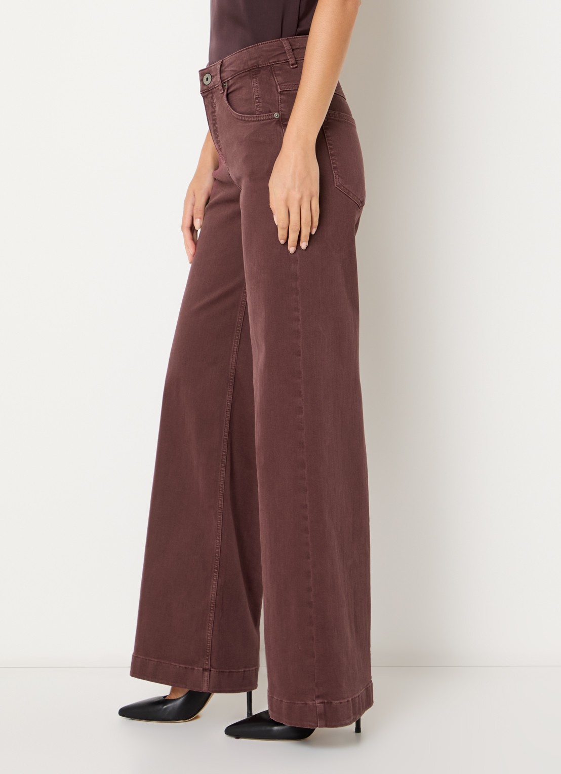 Rosner Studio Audrey high waist wide leg jeans met medium wassing - detail 4 donkerrood