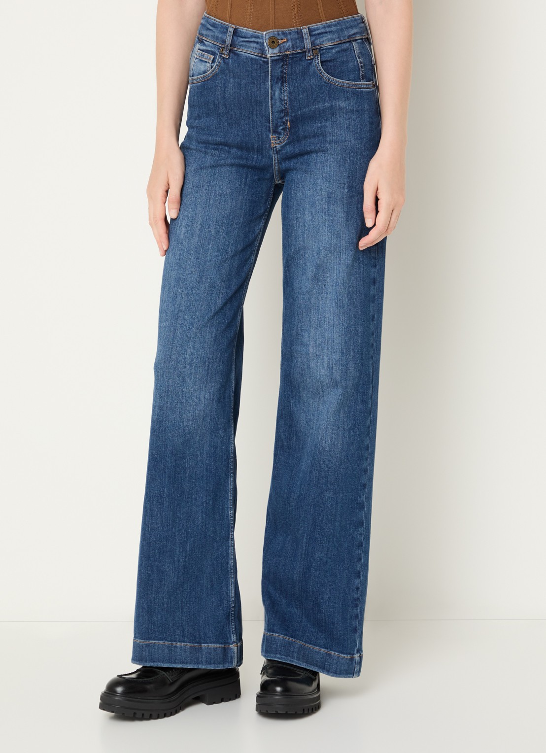 Rosner Studio Audrey high waist wide leg jeans met medium wassing - detail 3 indigo