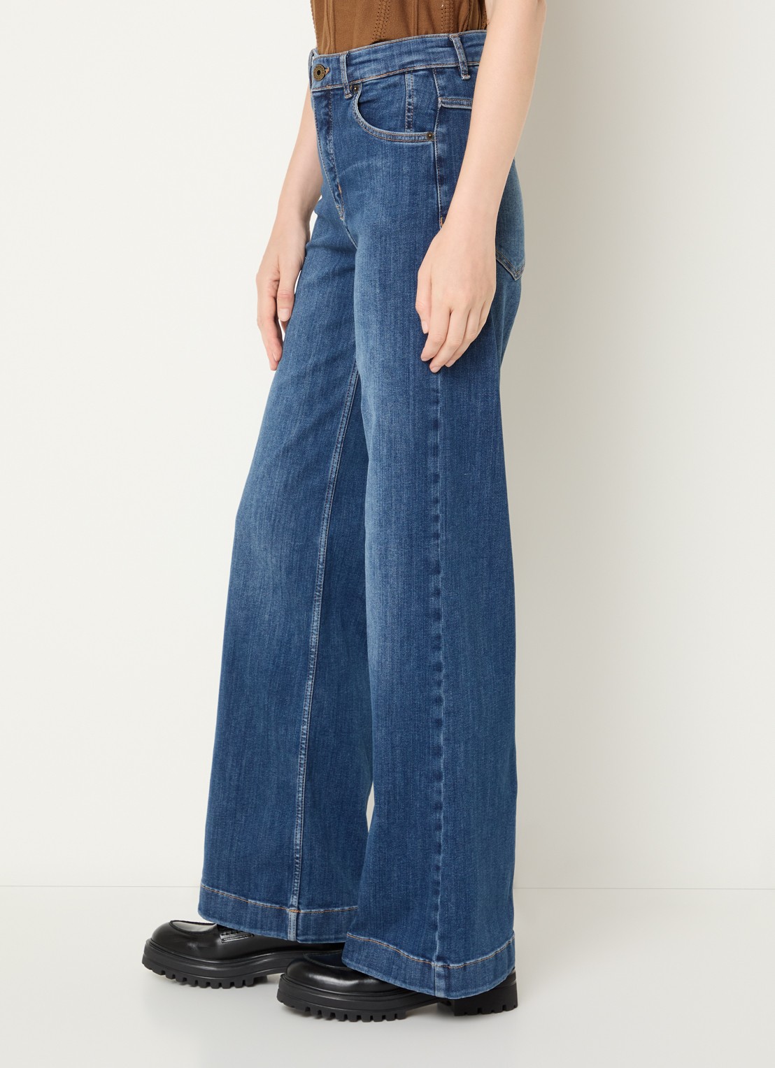 Rosner Studio Audrey high waist wide leg jeans met medium wassing - detail 4 indigo