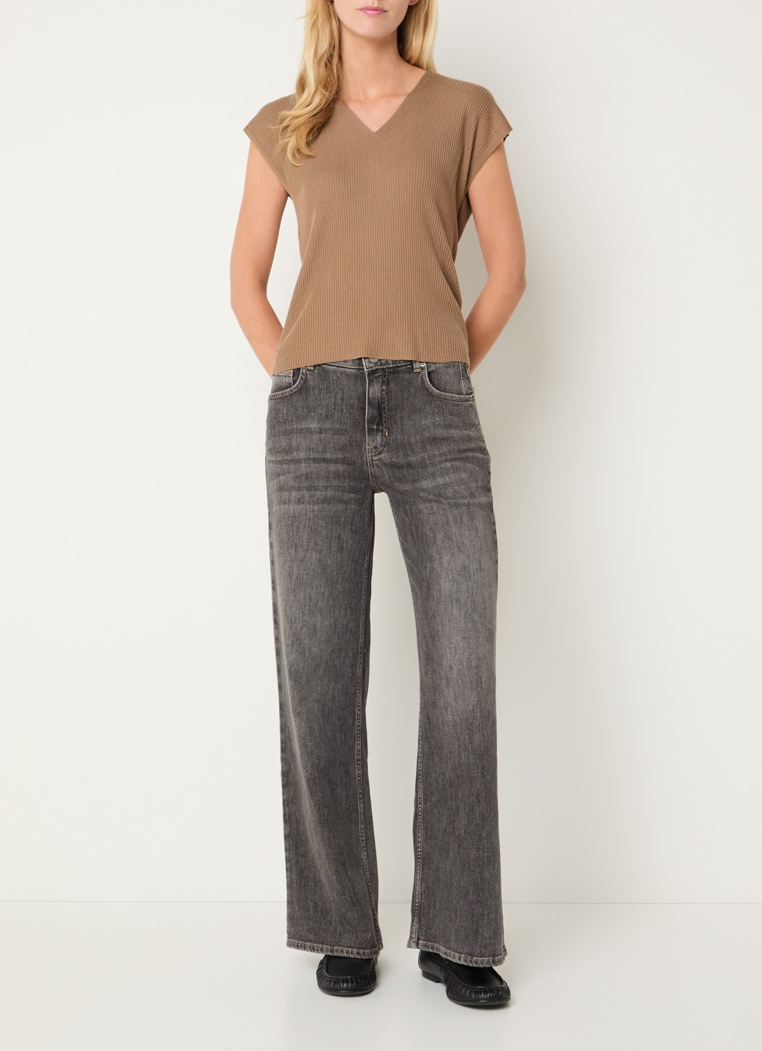 Rosner Studio Audrey mid waist straight leg jeans met gekleurde wassing - voorkant 2 middengrijs