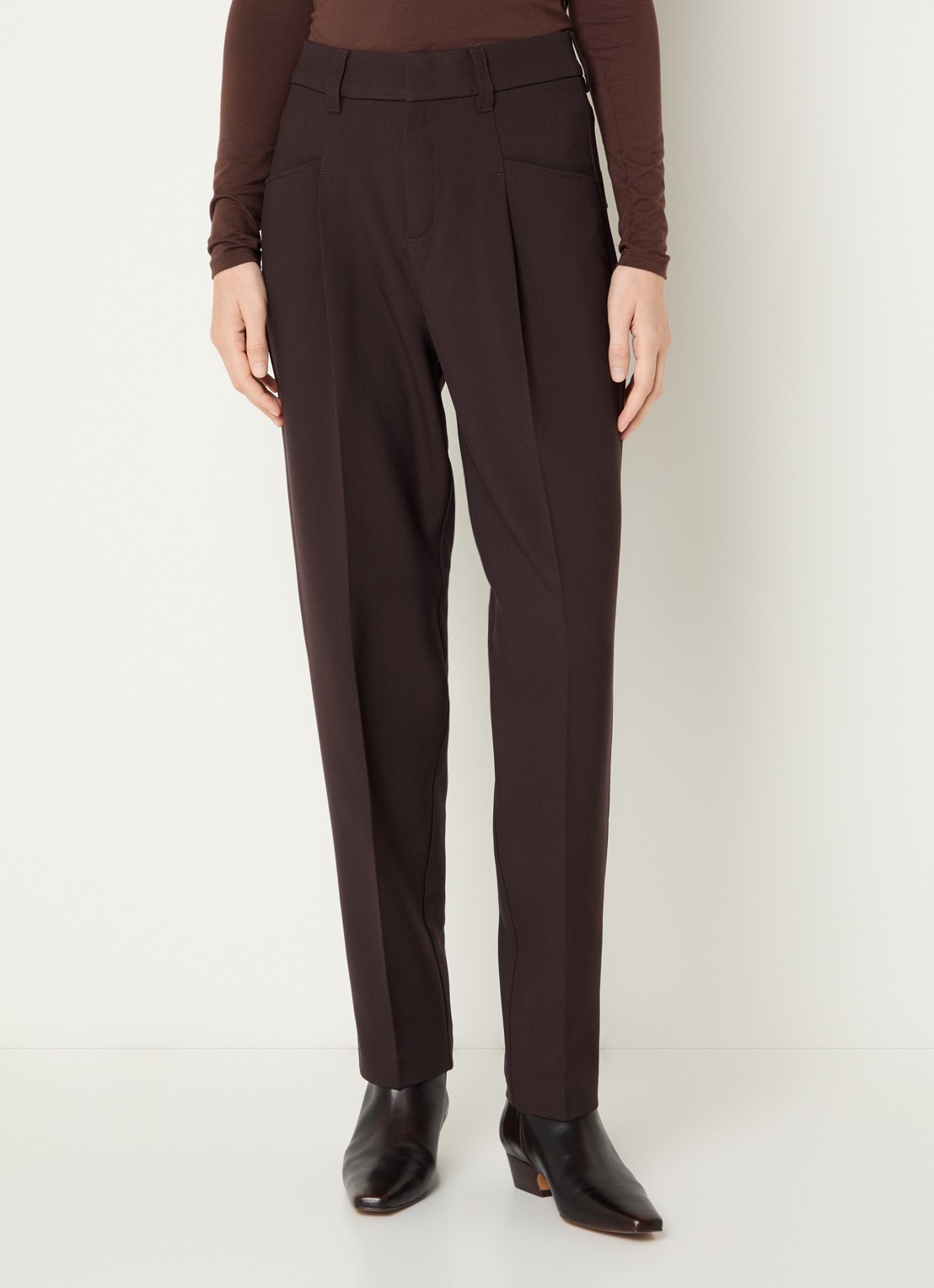 Rosner Studio High waist slim fit pantalon met steekzakken - detail donkerbruin