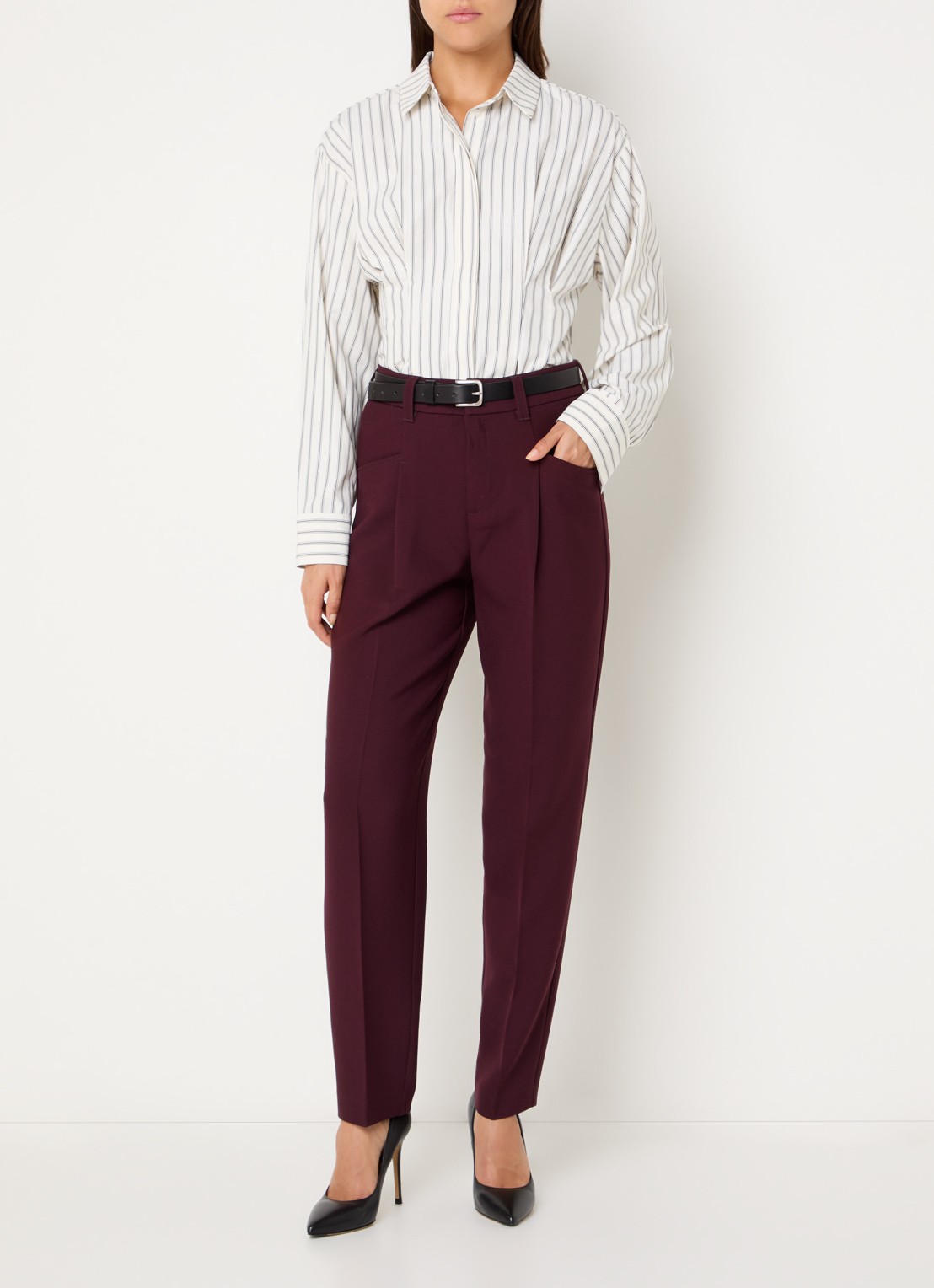 Rosner Studio High waist slim fit pantalon met steekzakken - voorkant 4 aubergine