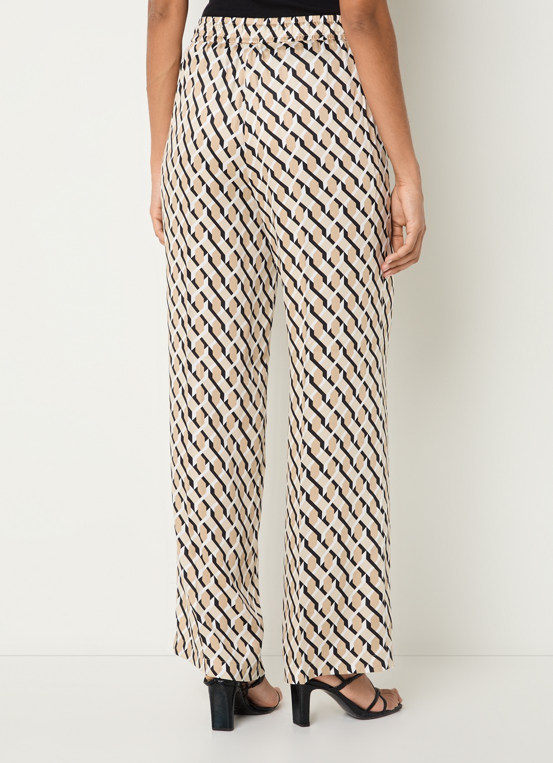 Rosner Studio High waist straight fit broek met print - achterkant 3 beige