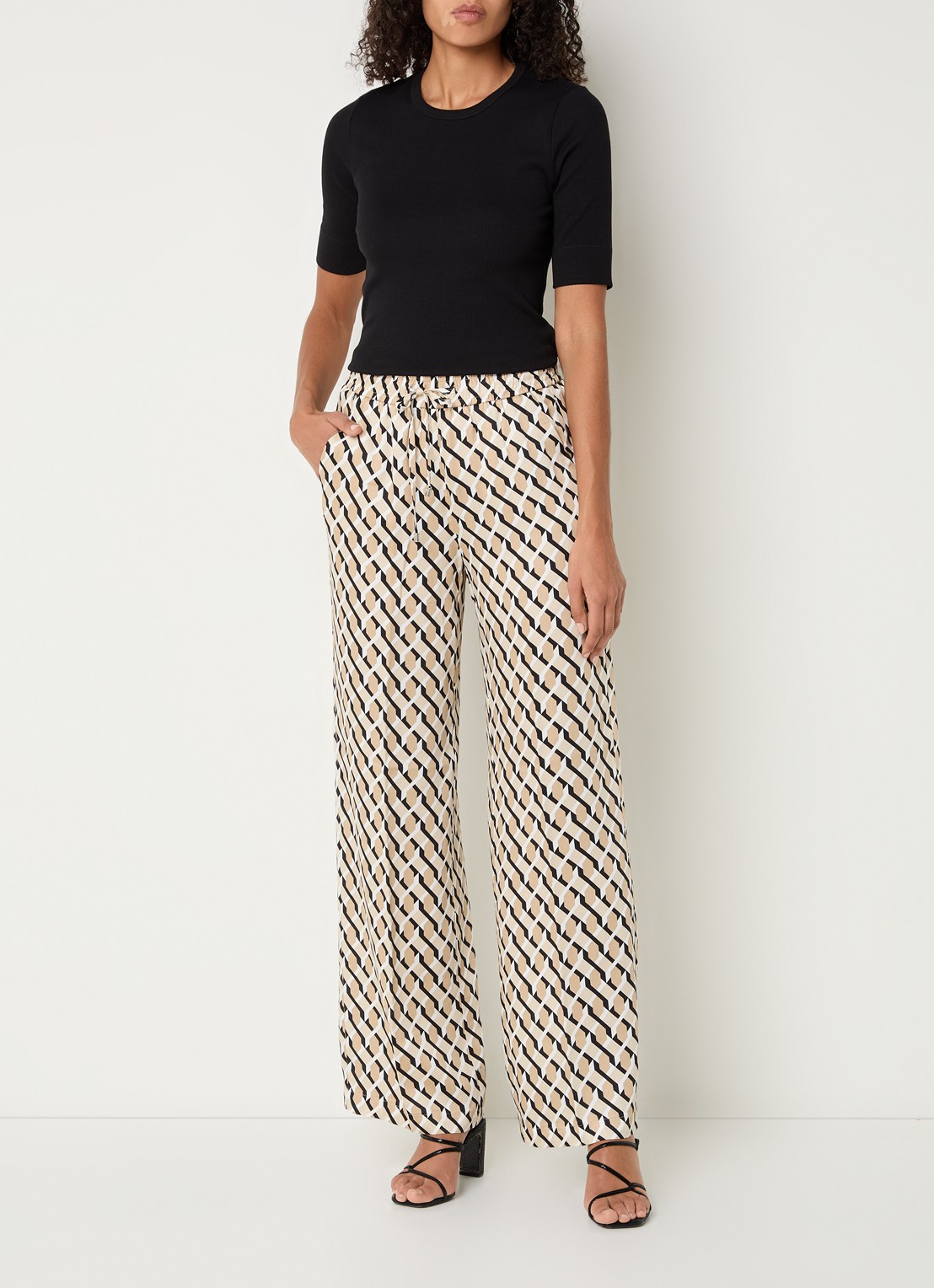 Rosner Studio High waist straight fit broek met print - voorkant 2 beige