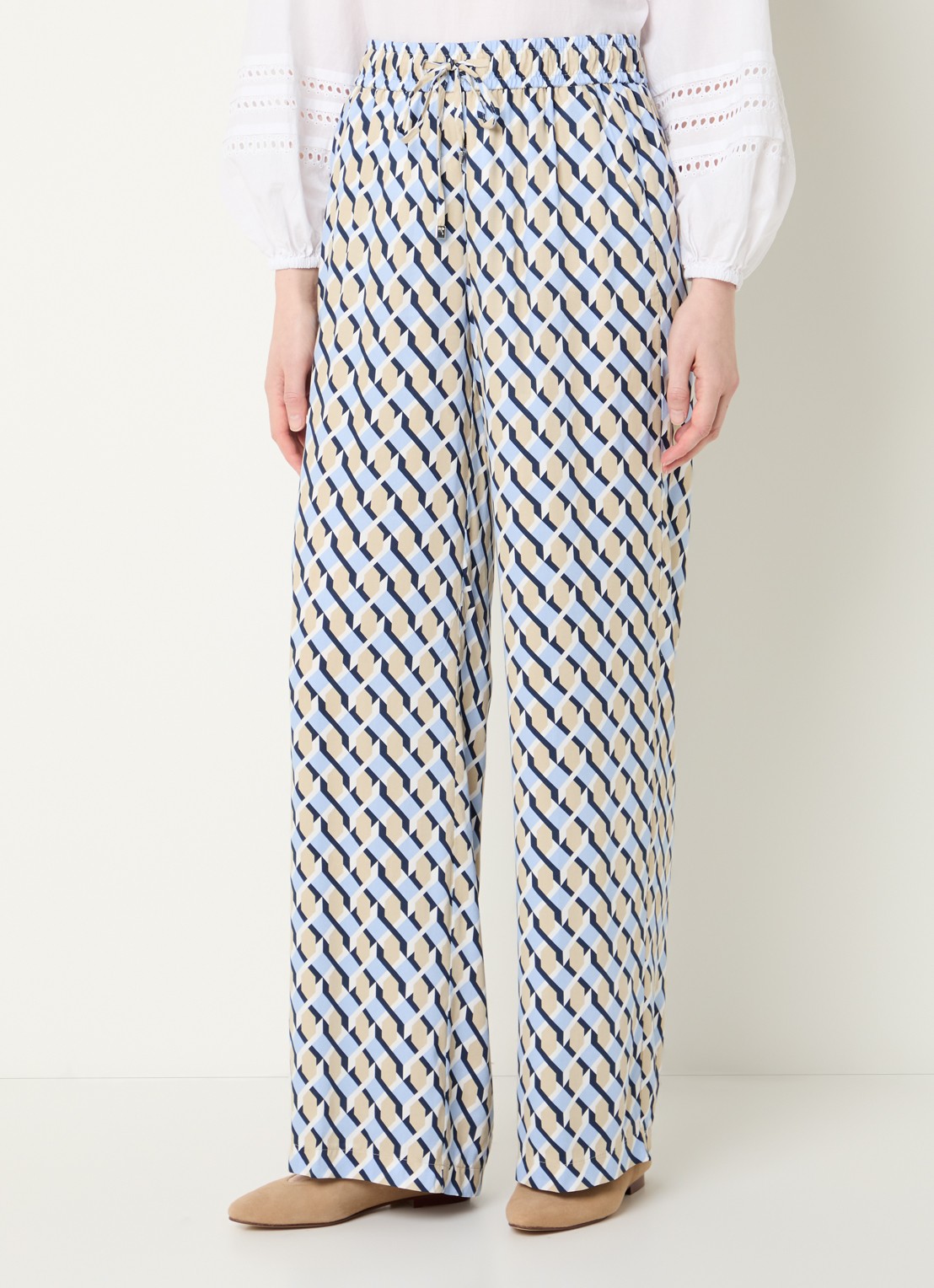 Rosner Studio High waist straight fit broek met print - detail blauw