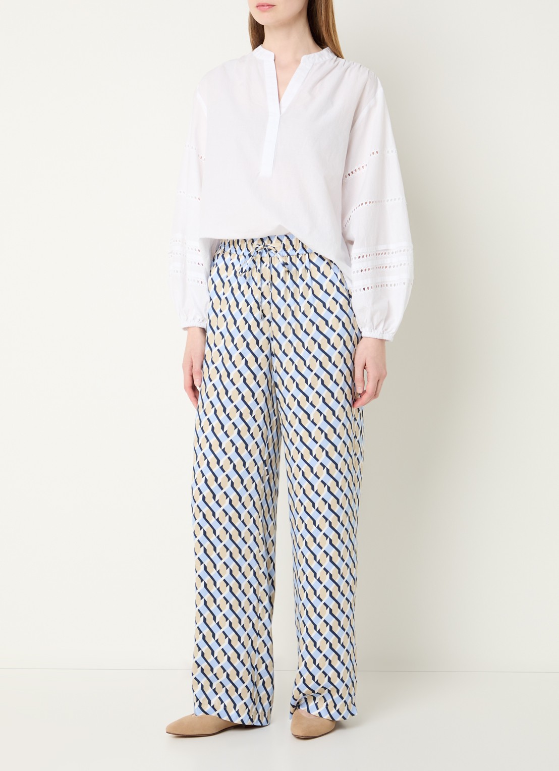 Rosner Studio High waist straight fit broek met print - voorkant 3 blauw