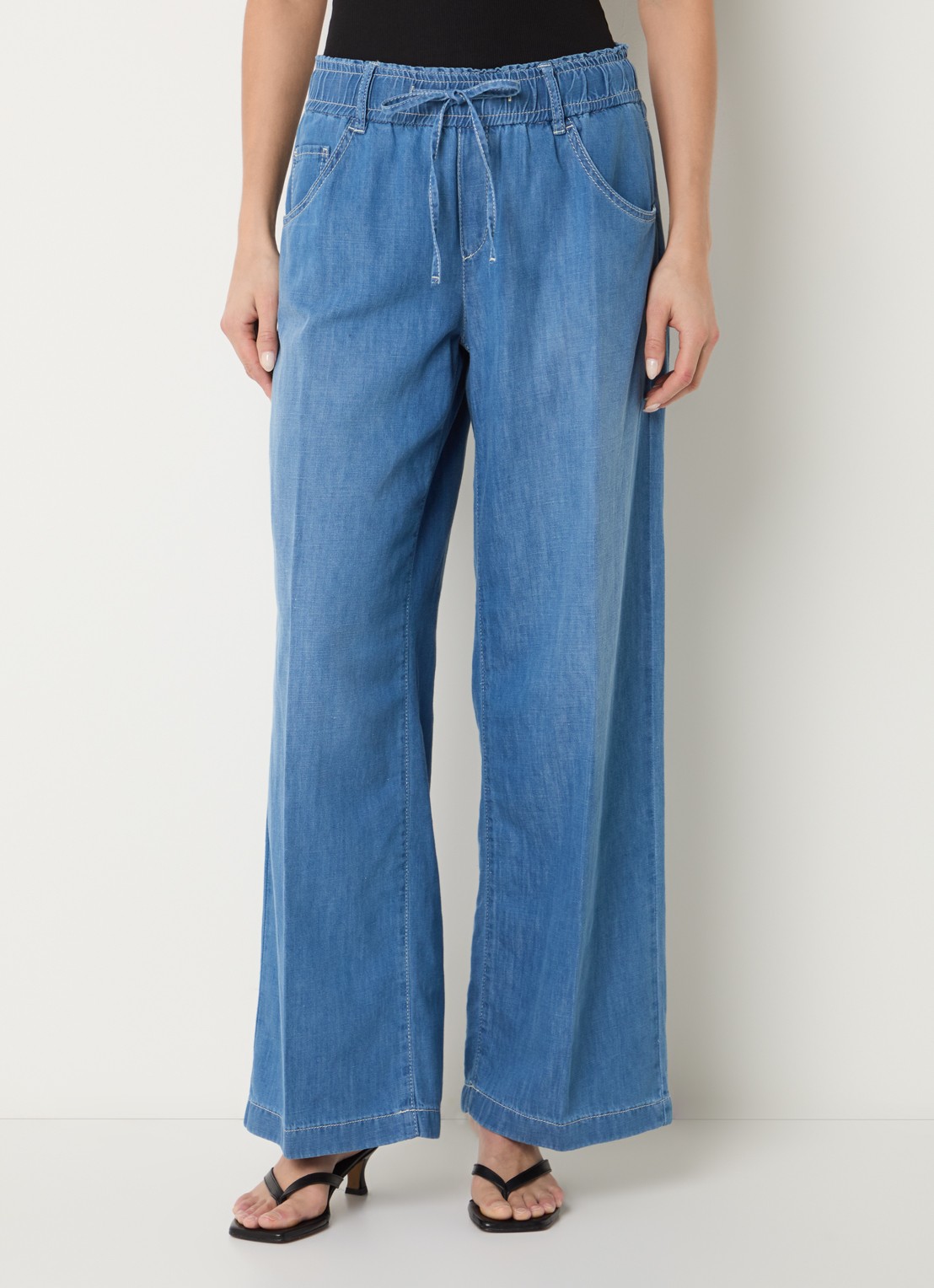 Rosner Studio High waist straight leg fit boek van chambray - detail 3 donkerblauw