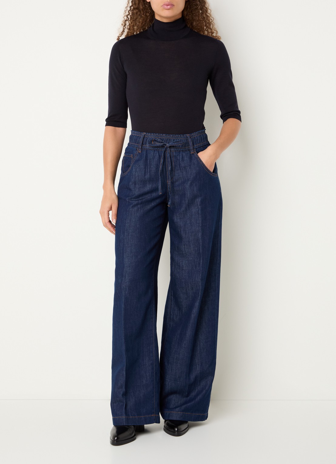 Rosner Studio High waist straight leg fit boek van chambray - voorkant 5 indigo