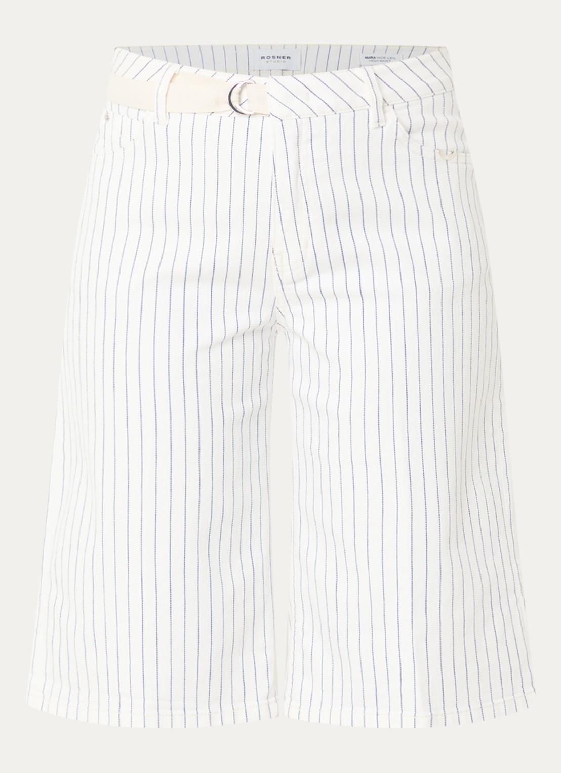 Rosner Studio High waist wide fit korte broek met streepprint - voorkant wit