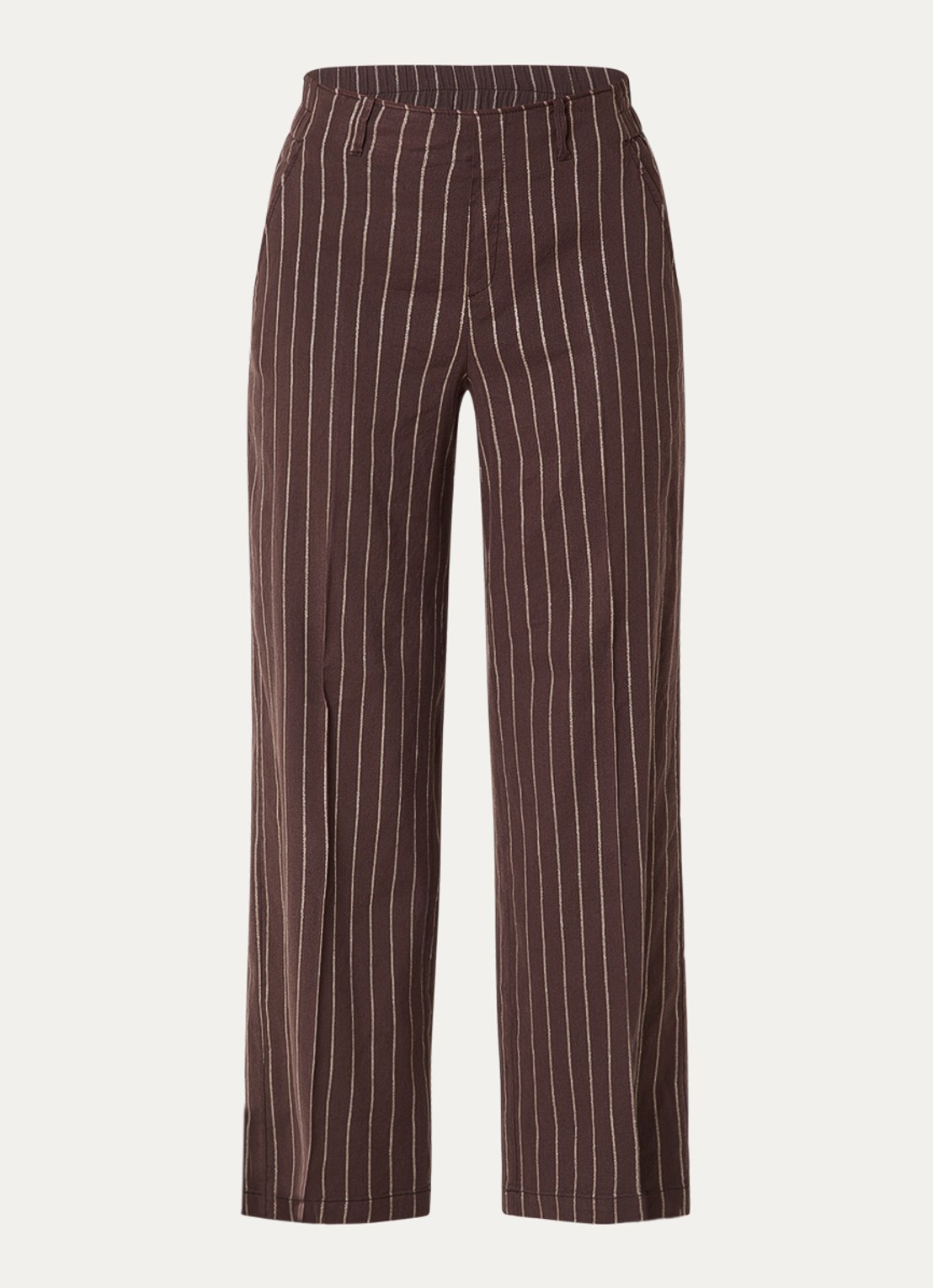 Rosner Studio High waist wide fit pantalon met streepprint en lurex - voorkant 2 donkerbruin