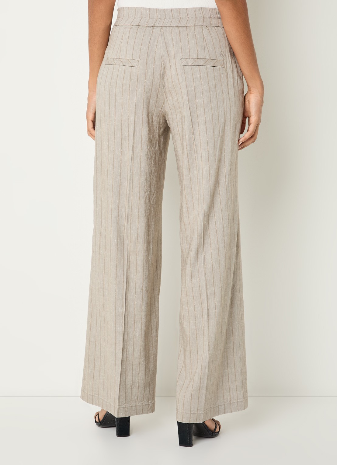 Rosner Studio High waist wide fit pantalon met streepprint en lurex - achterkant 2 lichtgrijs