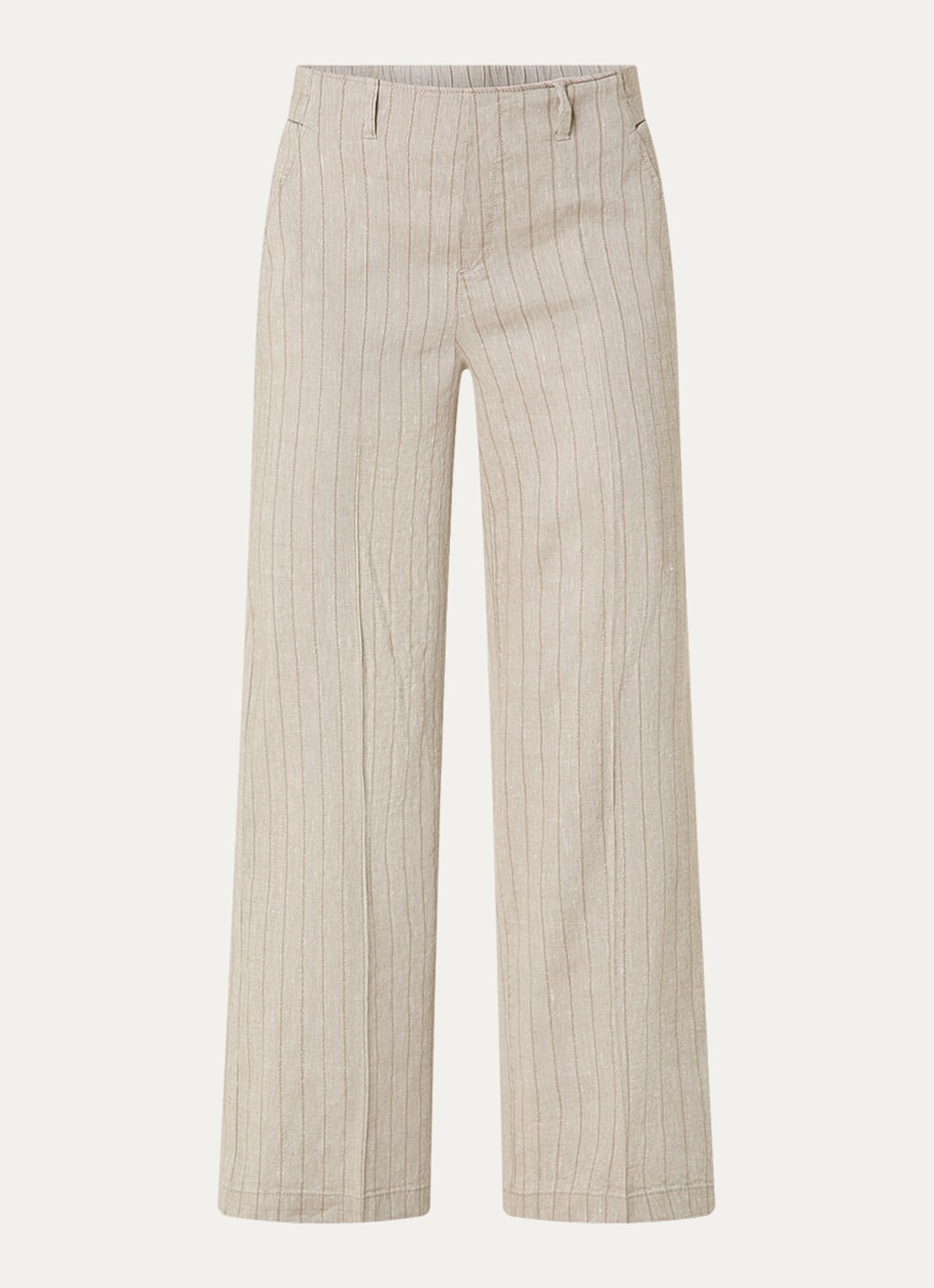 Rosner Studio High waist wide fit pantalon met streepprint en lurex - voorkant 3 lichtgrijs