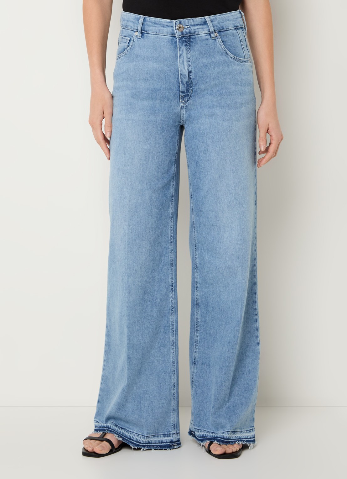 Rosner Studio High waist wide leg jeans met lichte wassing - detail indigo