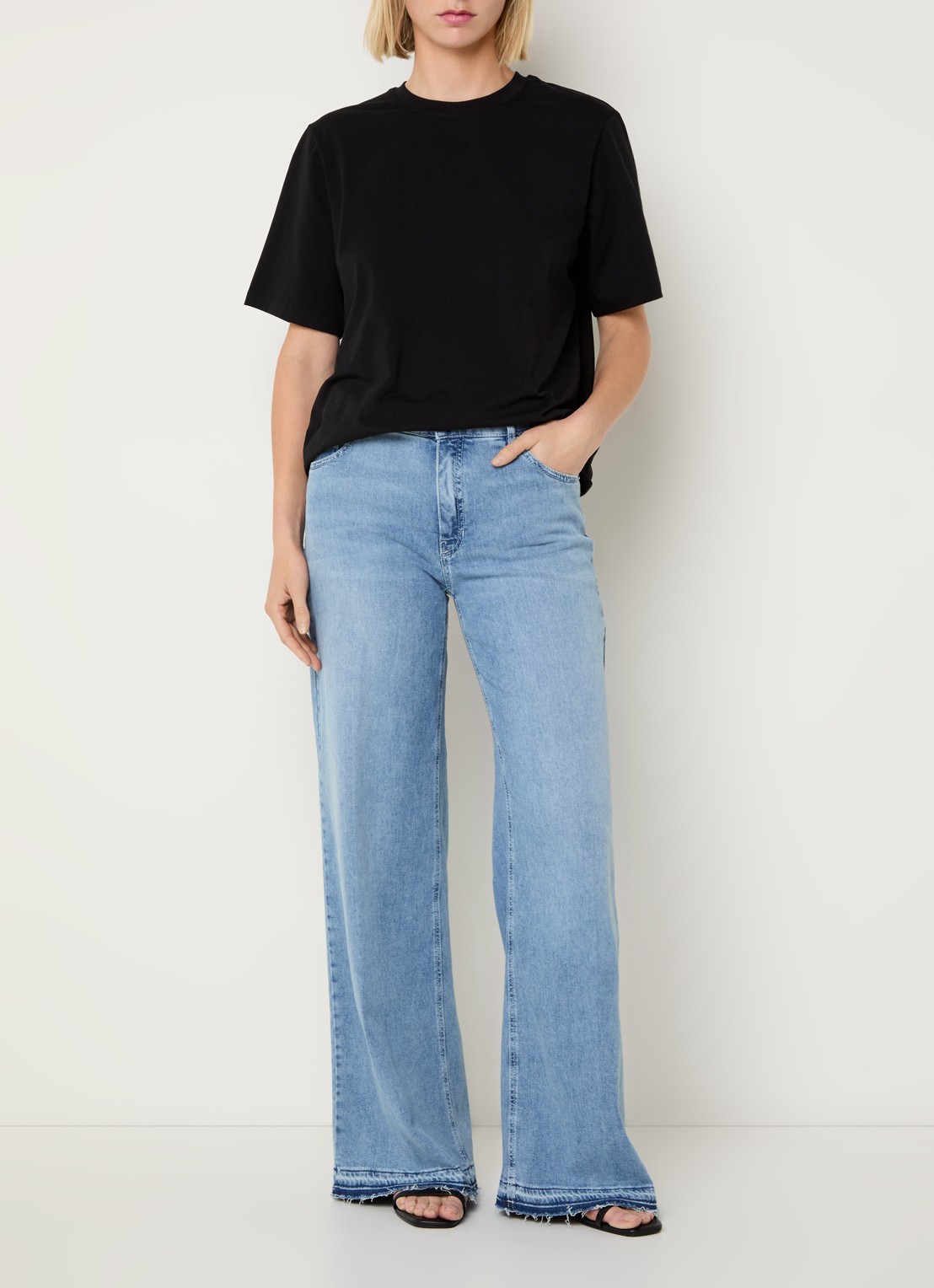 Rosner Studio High waist wide leg jeans met lichte wassing - voorkant 4 indigo