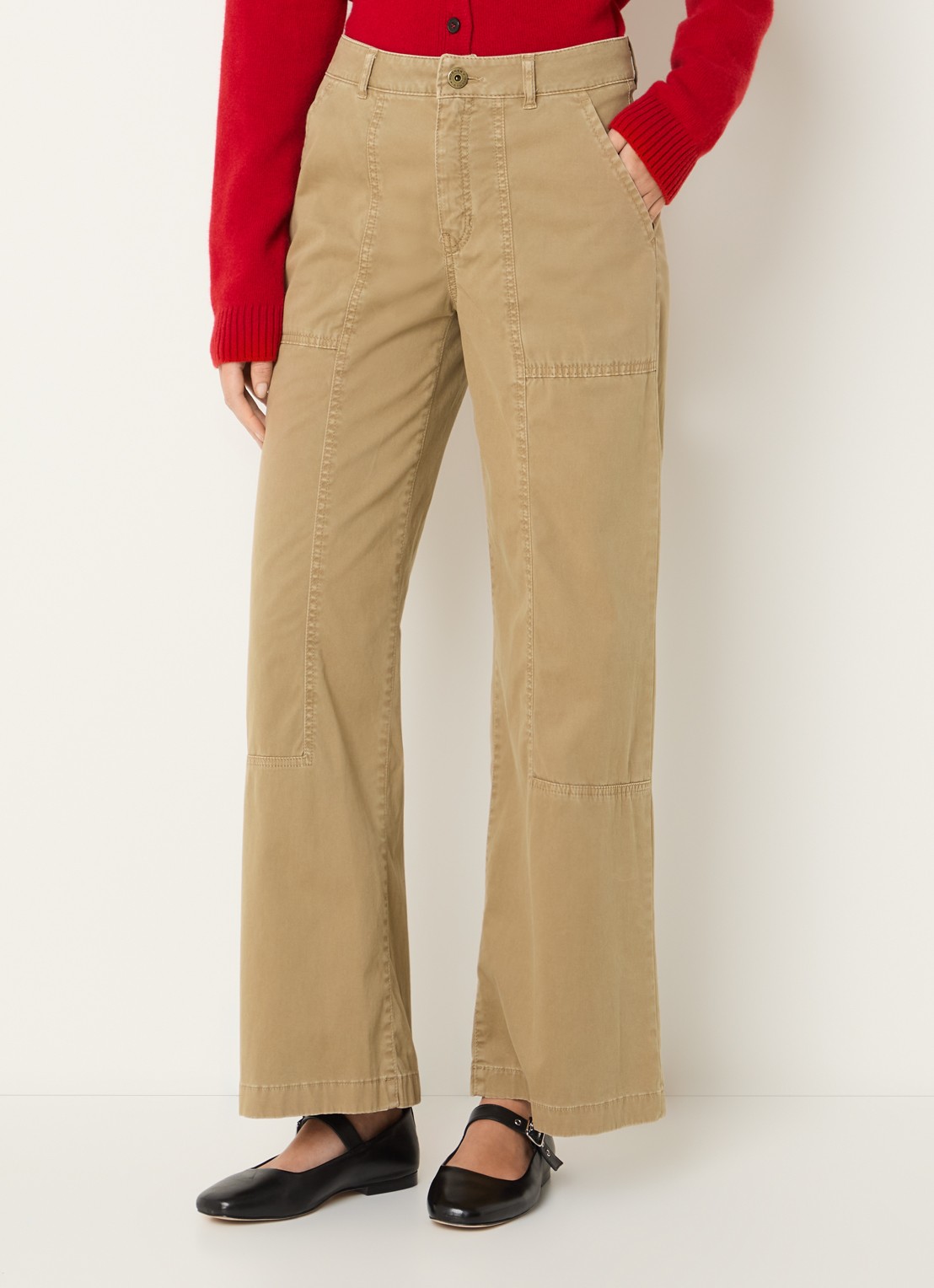 Rosner Studio Mara high waist flared fit broek met steekzakken - detail camel