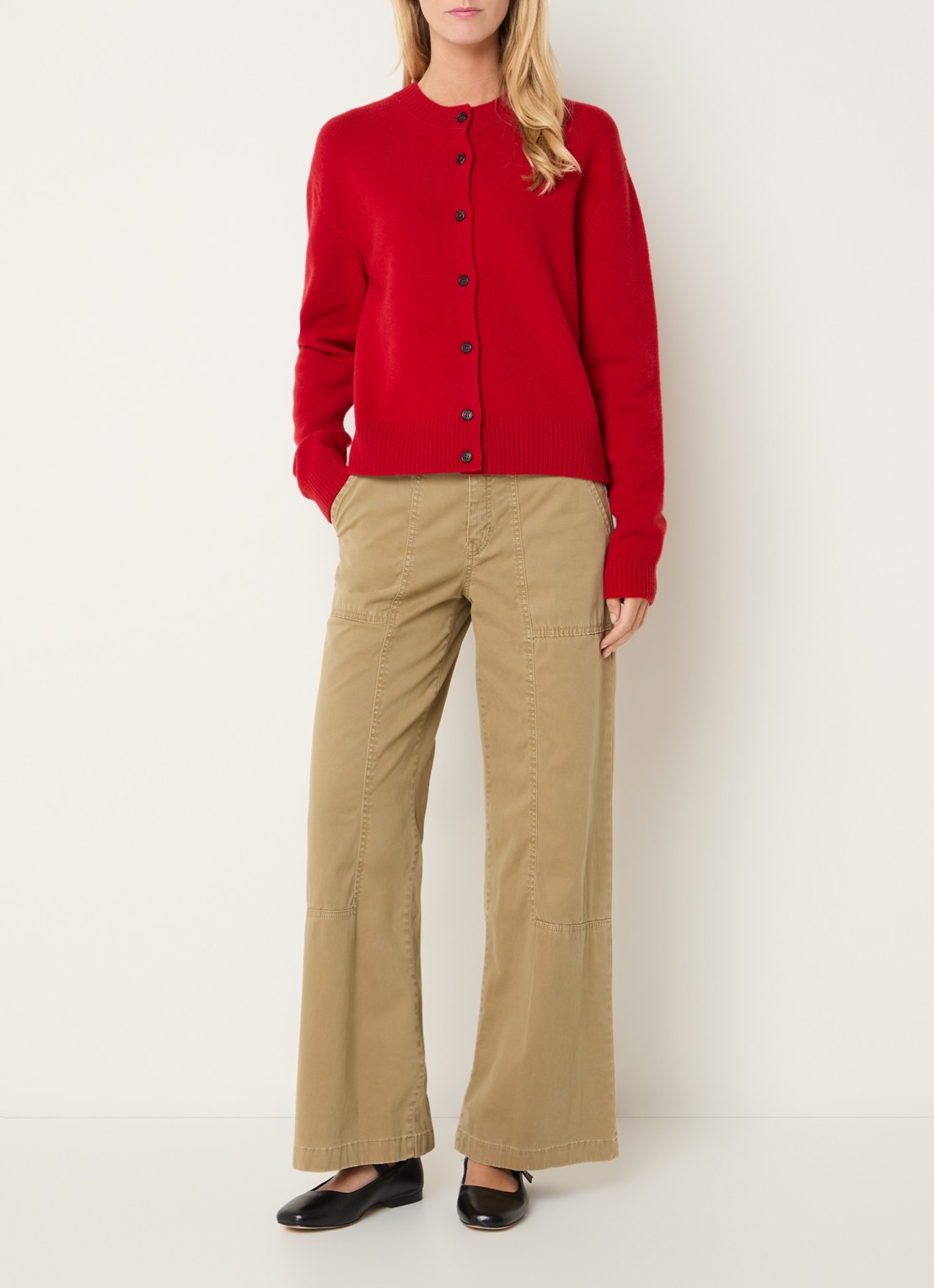 Rosner Studio Mara high waist flared fit broek met steekzakken - voorkant 3 camel