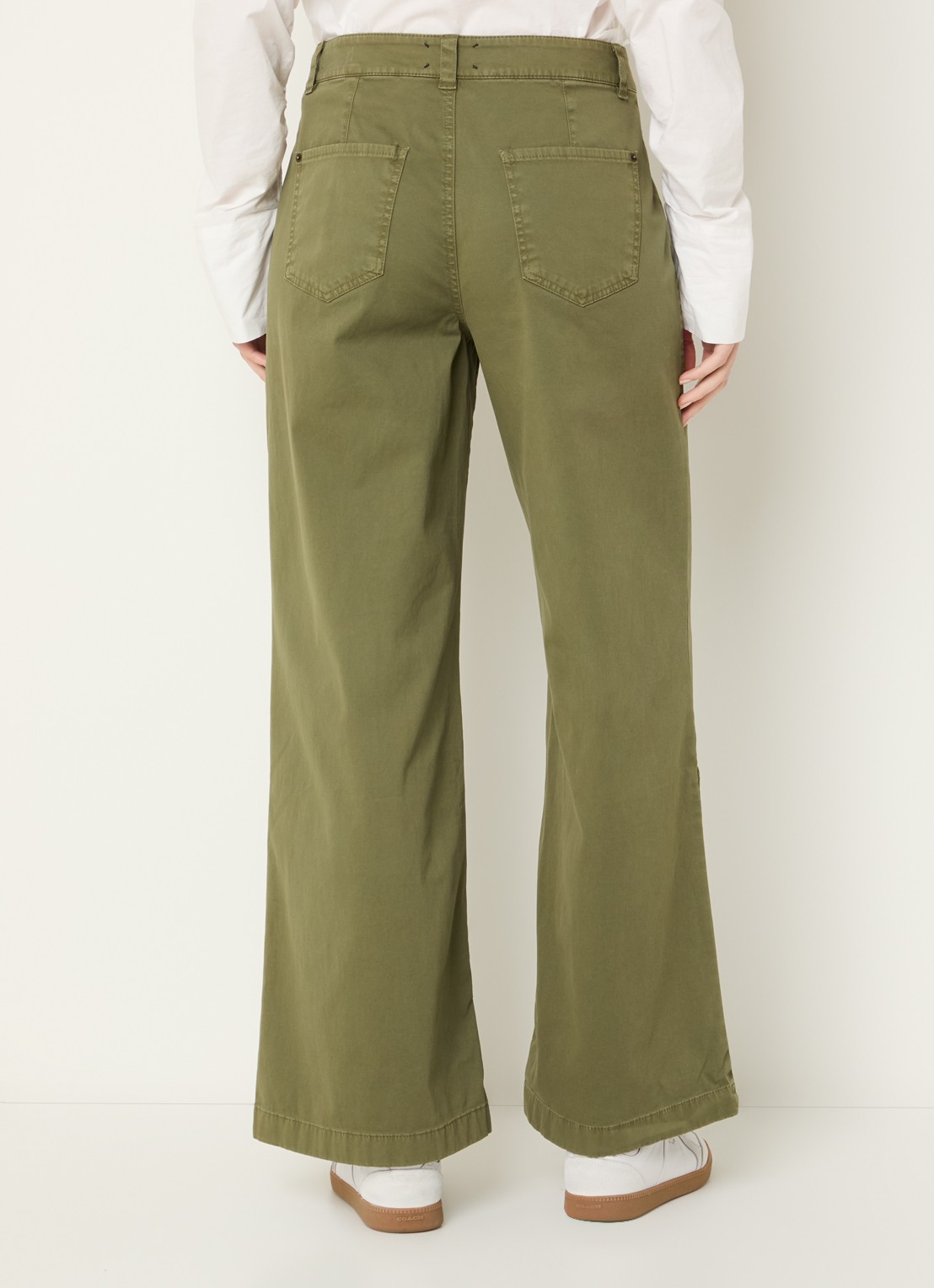 Rosner Studio Mara high waist flared fit broek met steekzakken - achterkant mosgroen
