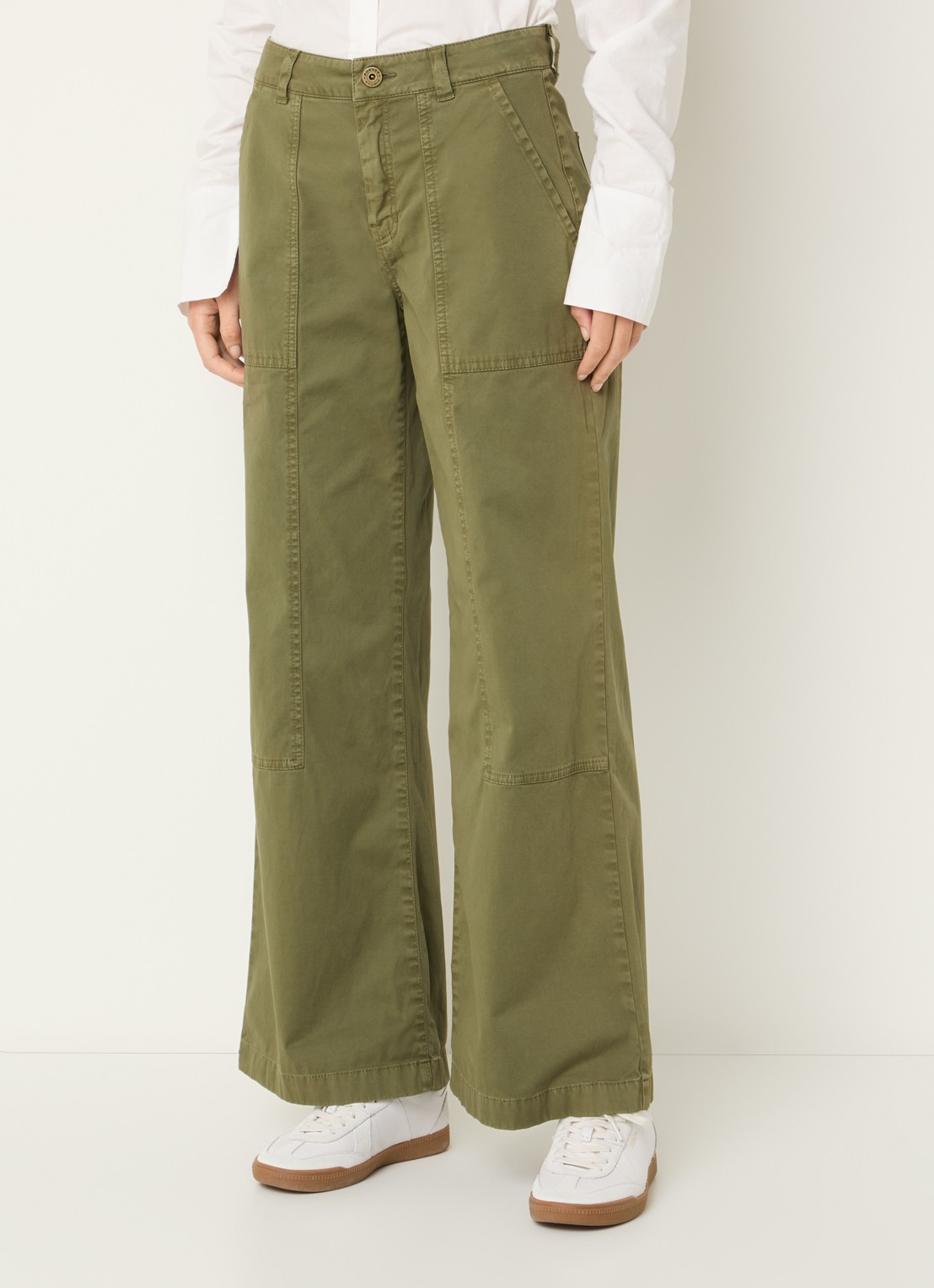 Rosner Studio Mara high waist flared fit broek met steekzakken - detail 4 mosgroen