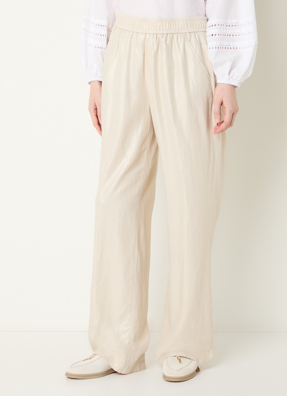 Rosner Studio Mara high waist loose fit pantalon in linnenblend - detail 2 beige